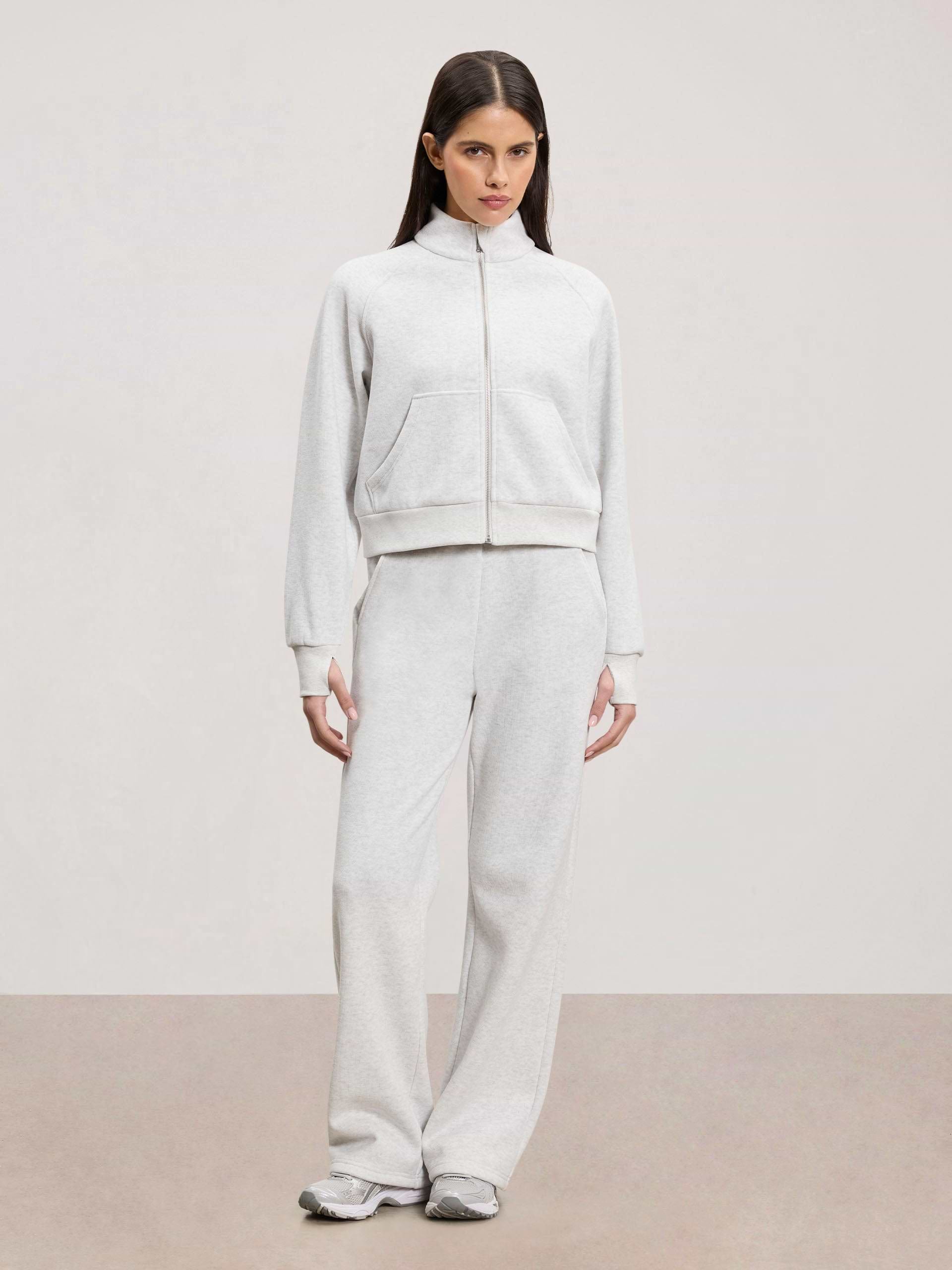 Womens Cosy Fleece Funnel Neck Jacket in Marl Grey