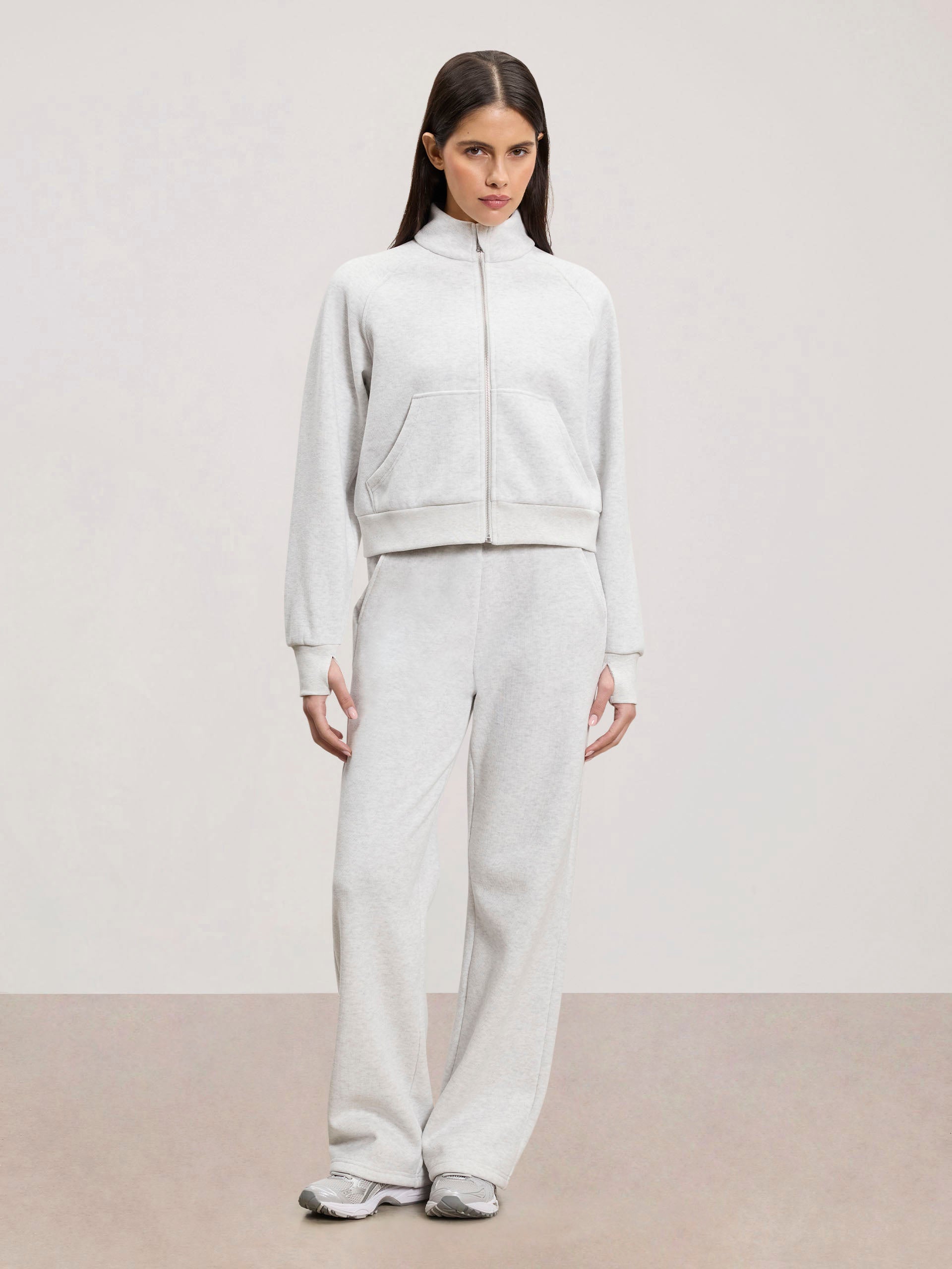 Womens Cosy Fleece Funnel Neck Jacket in Marl Grey