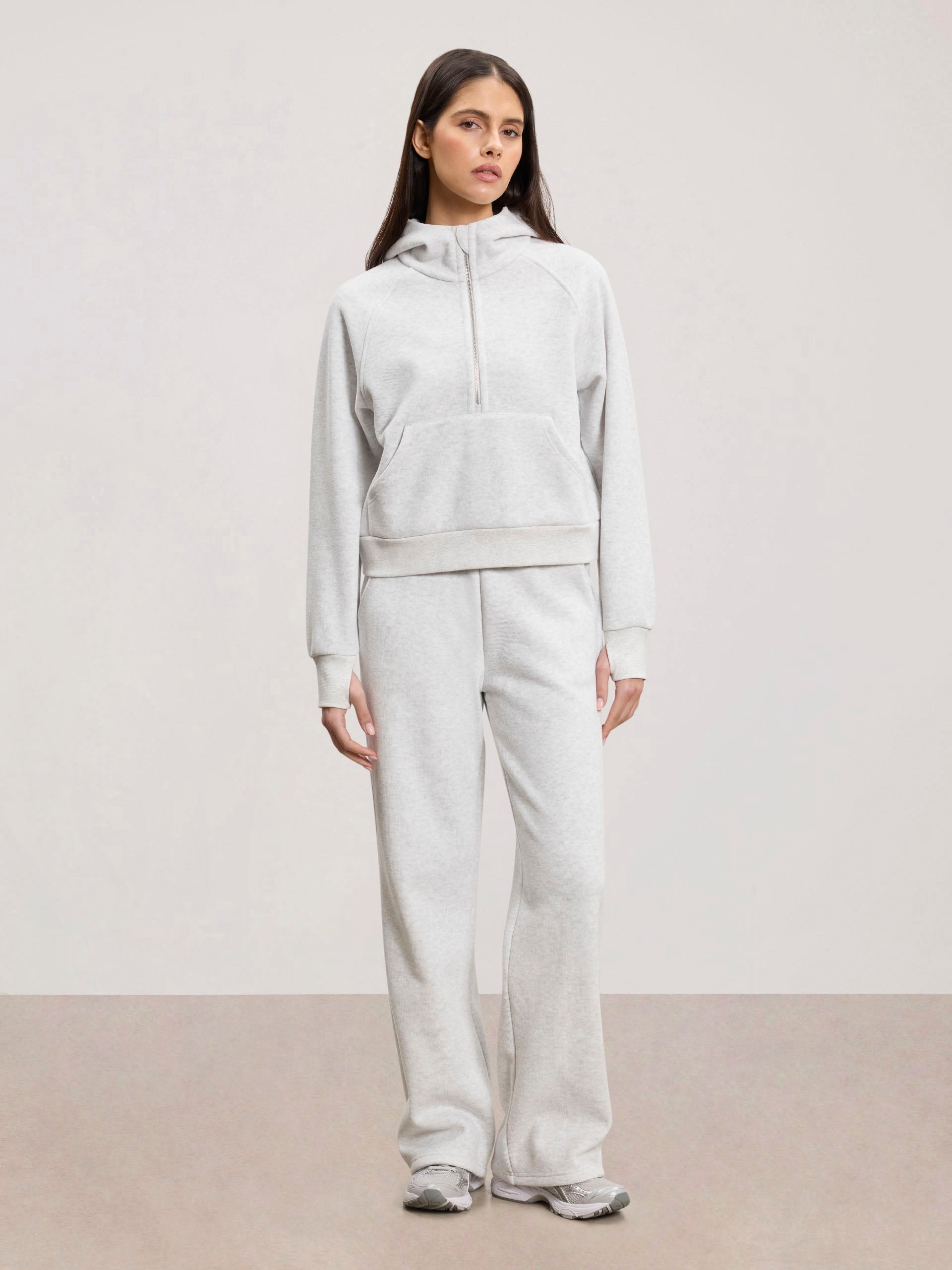 Womens Cosy Fleece Half Zip Hoodie in Marl Grey