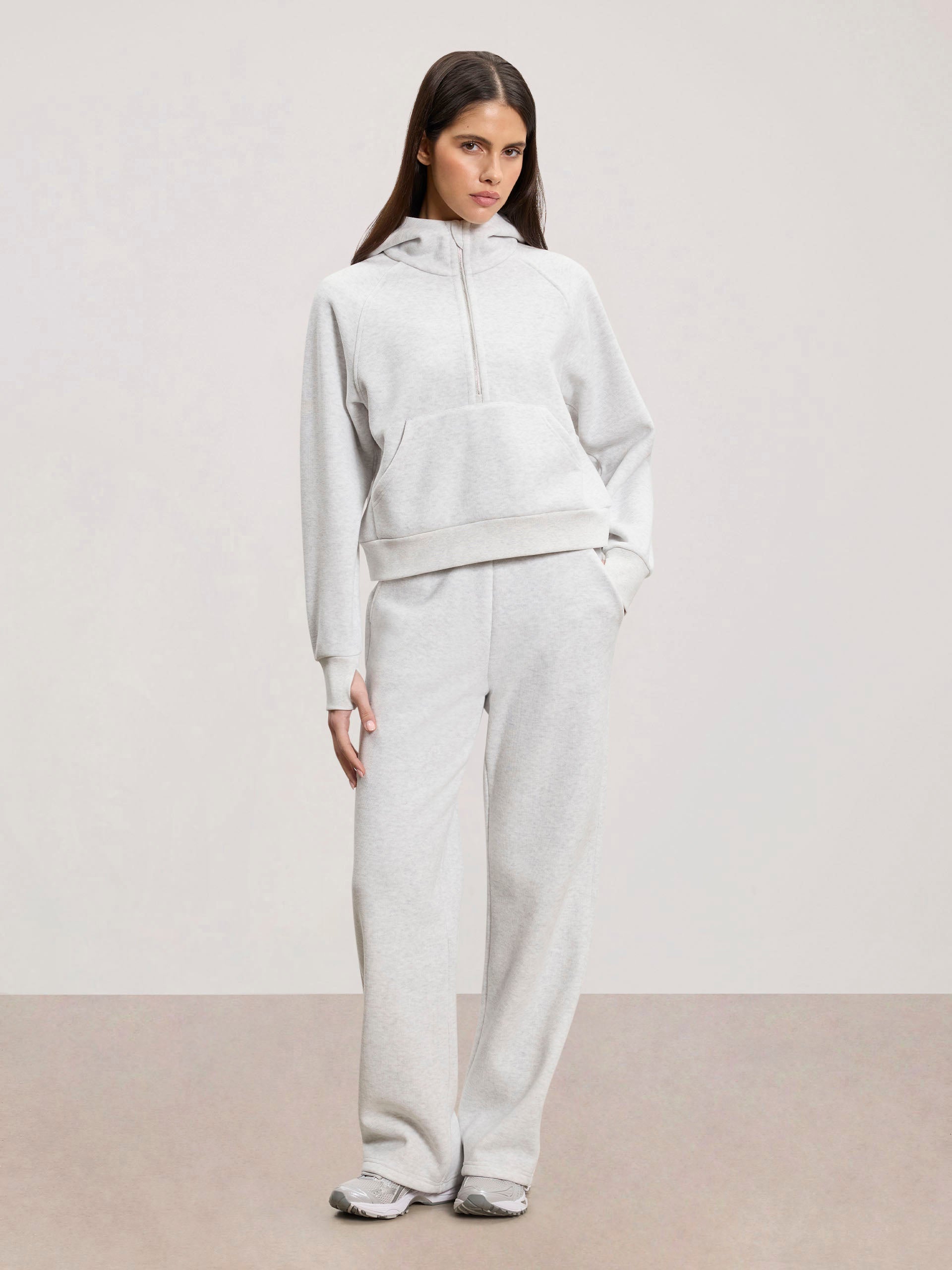 Womens Cosy Fleece Half Zip Hoodie in Marl Grey