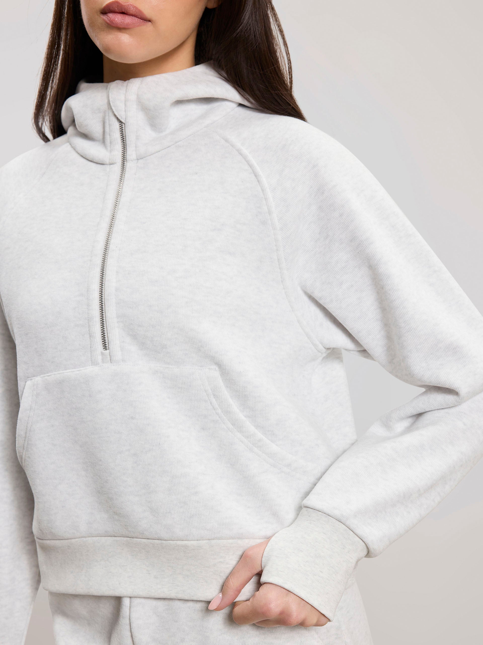 Womens Cosy Fleece Half Zip Hoodie in Marl Grey