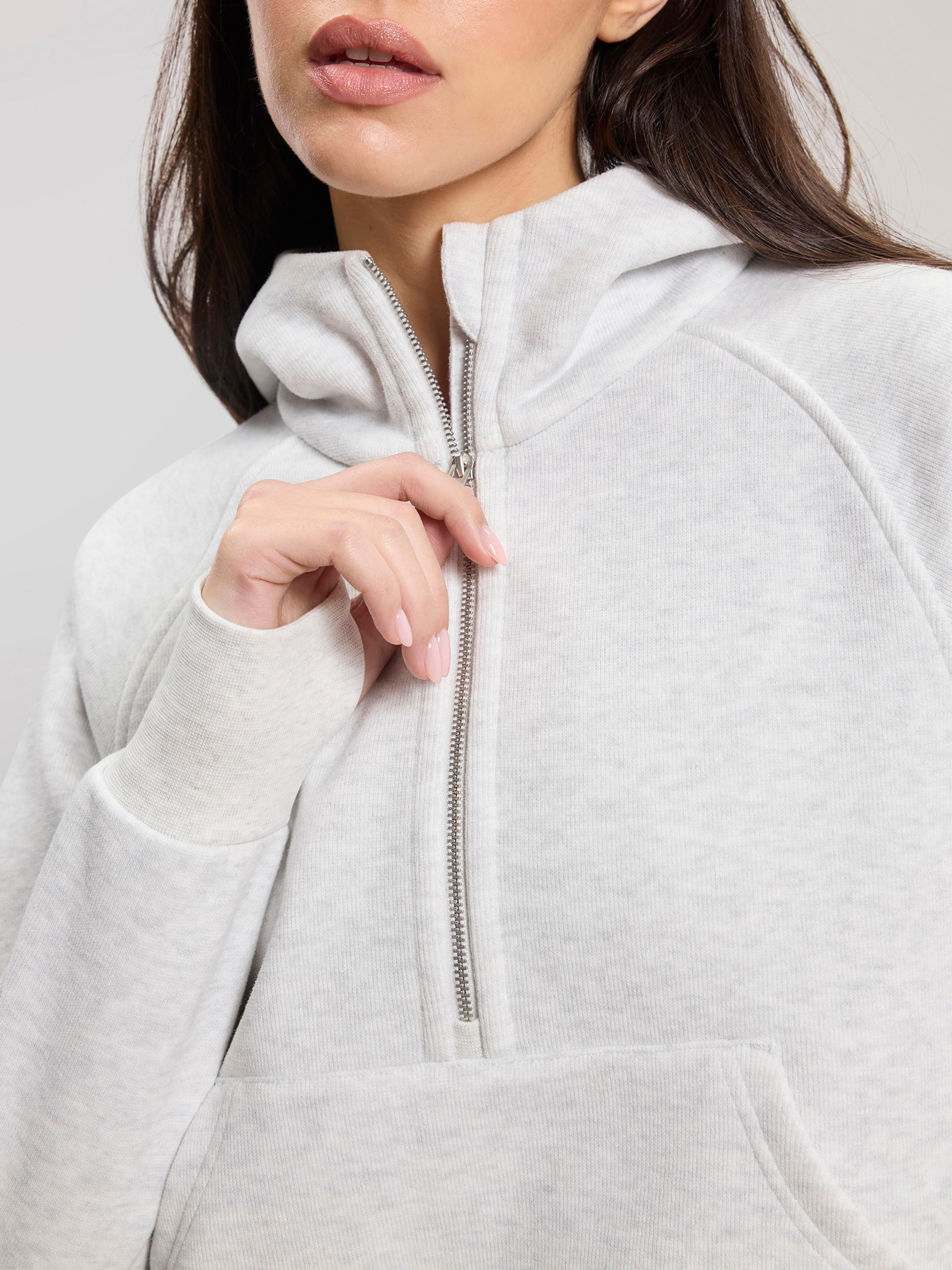 Womens Cosy Fleece Half Zip Hoodie in Marl Grey
