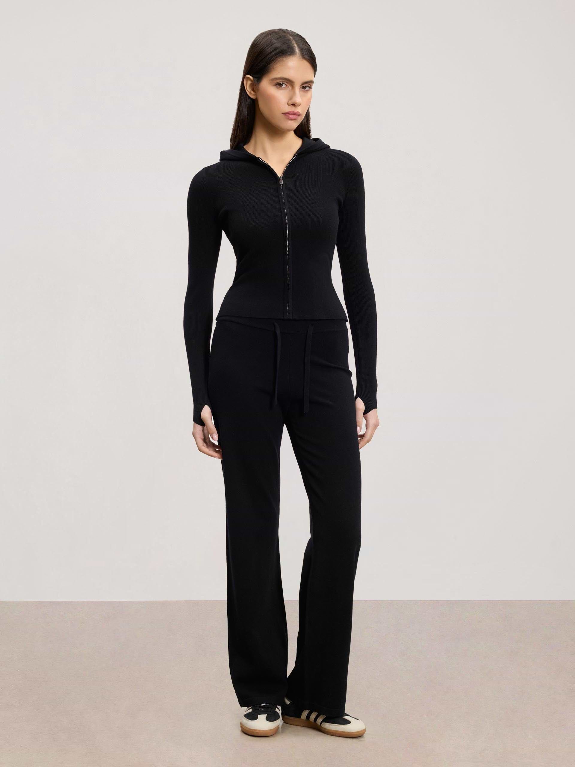 Womens Light Knit Hoodie in Black