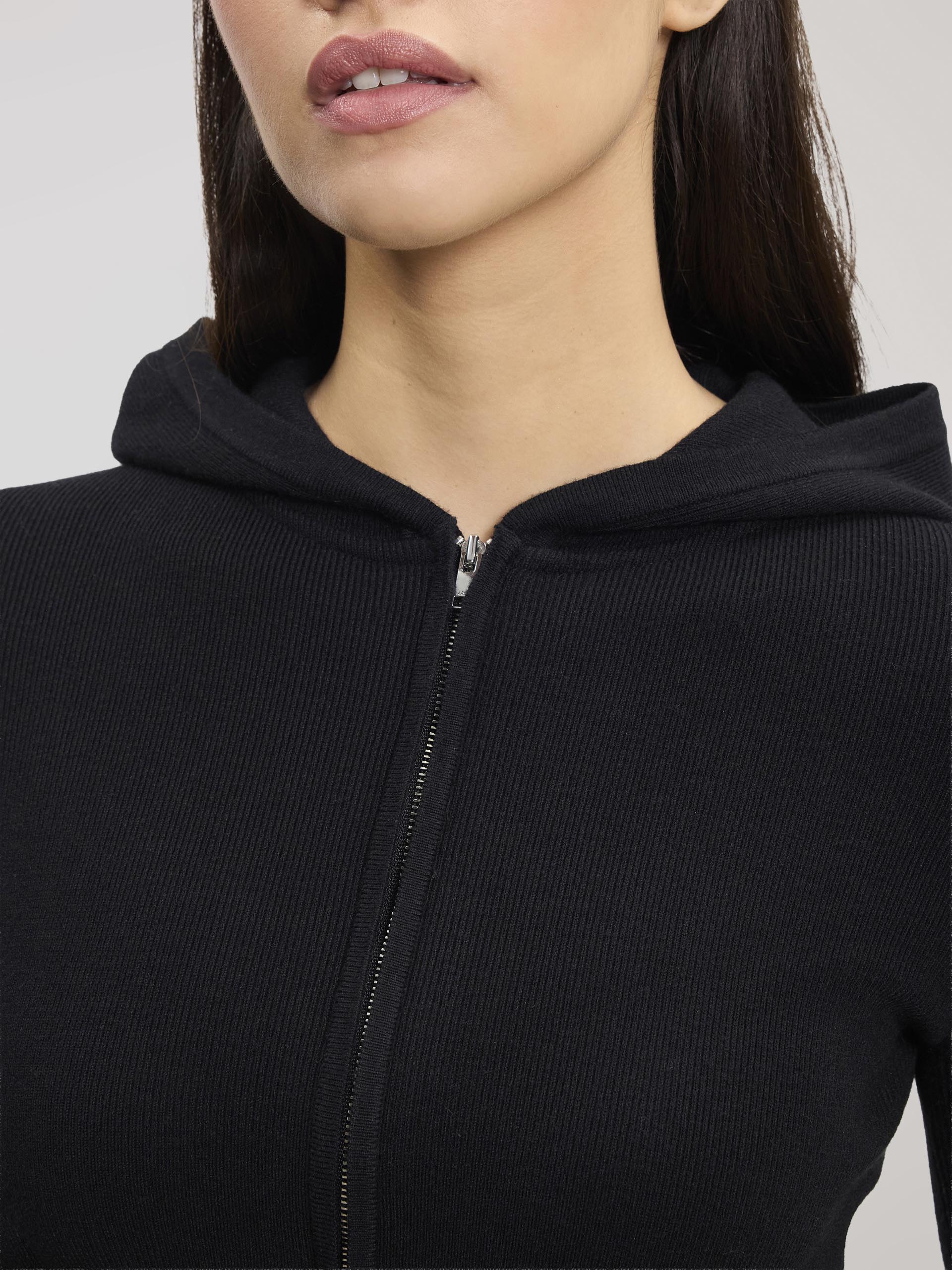 Womens Light Knit Hoodie in Black