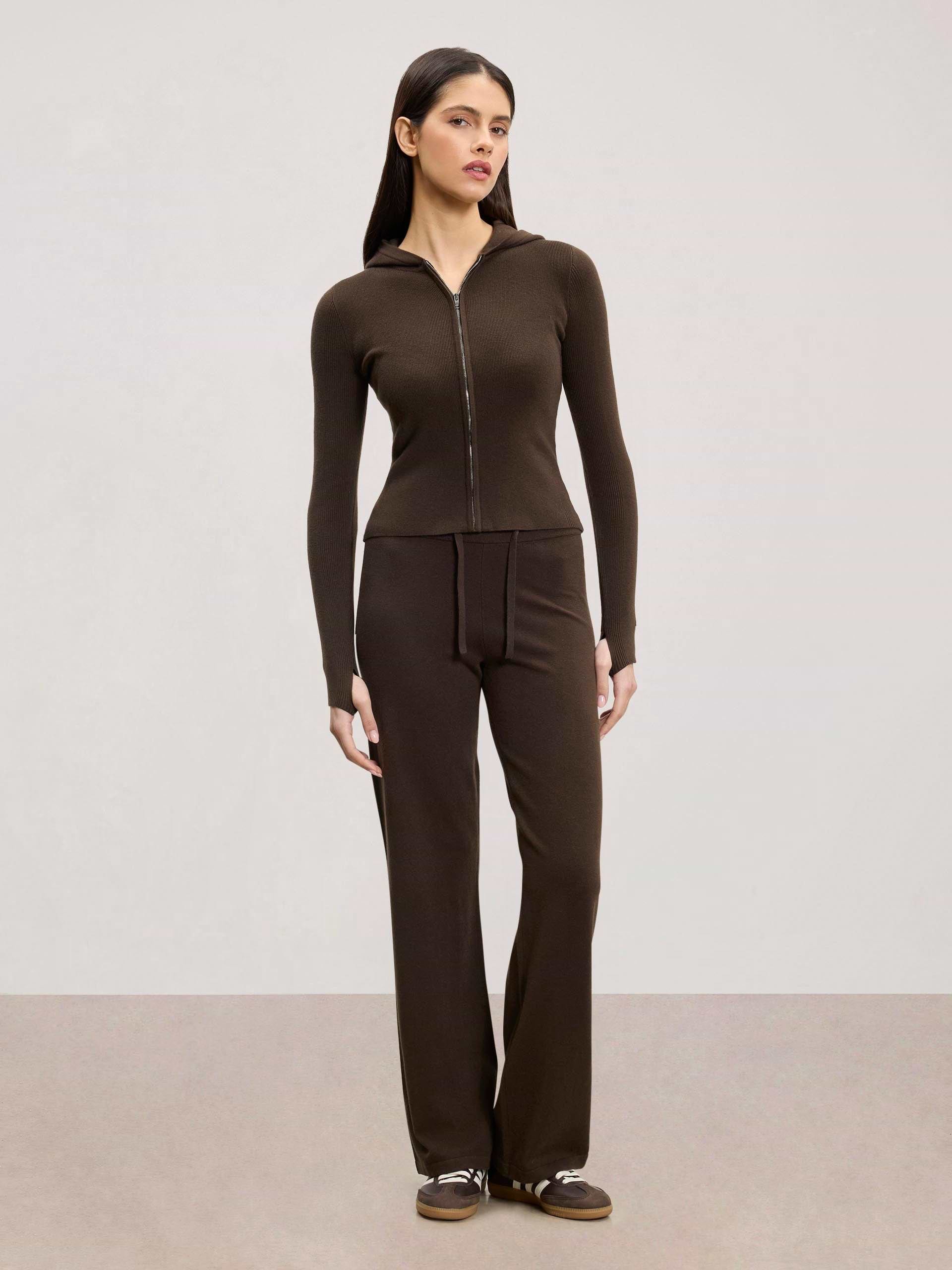 Womens Light Knit Hoodie in Brown