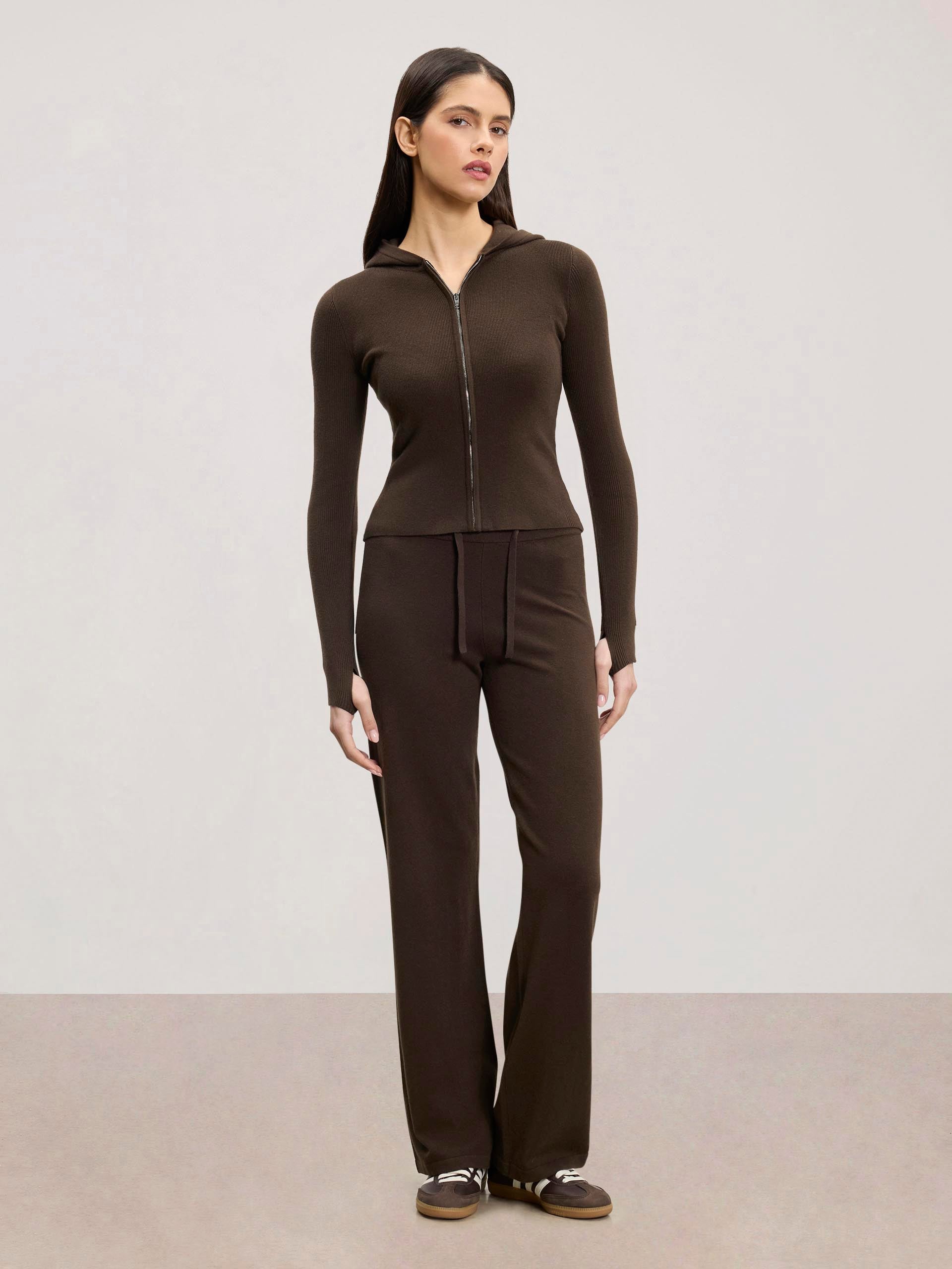 Womens Light Knit Hoodie in Brown