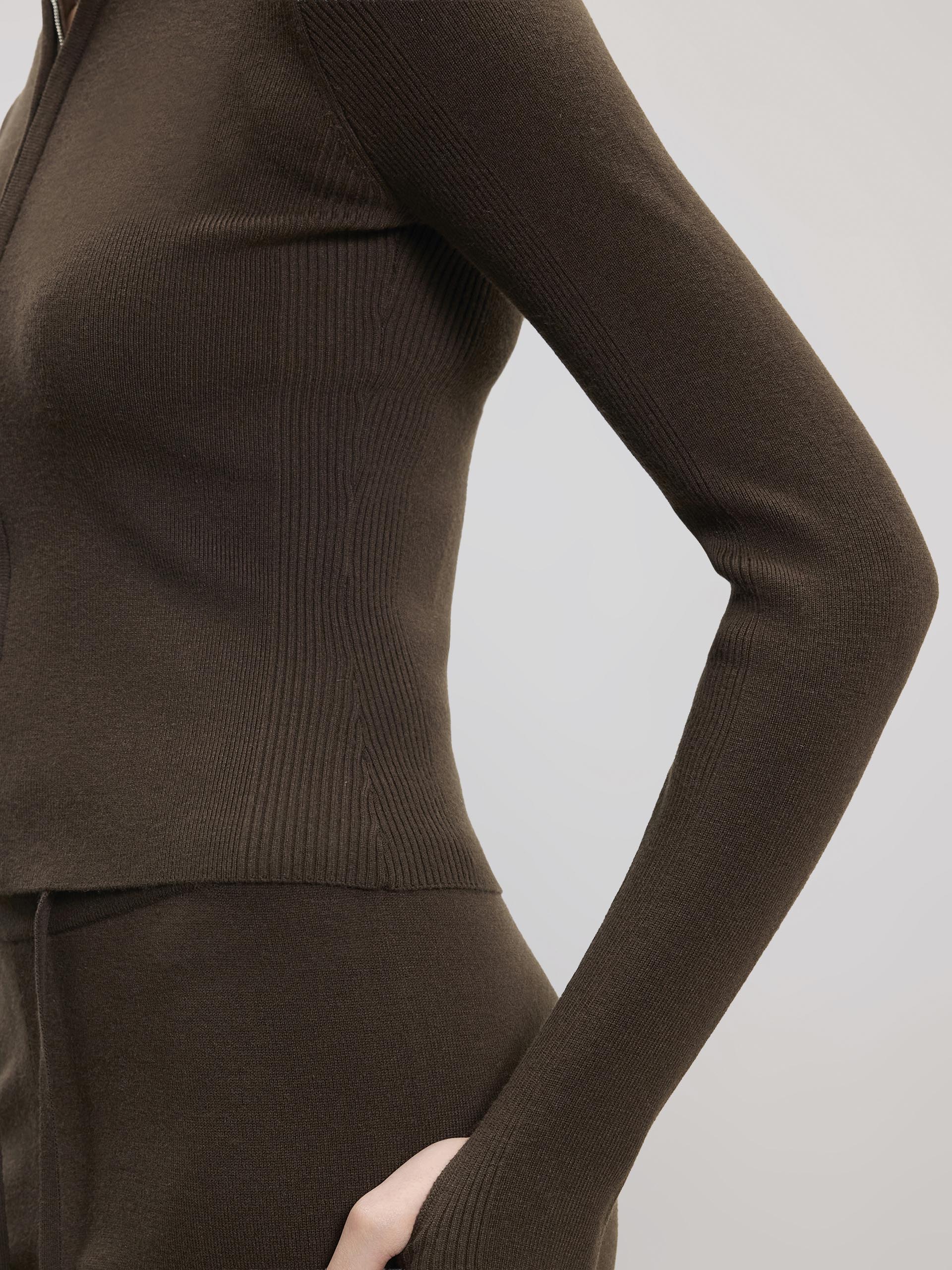 Womens Light Knit Hoodie in Brown