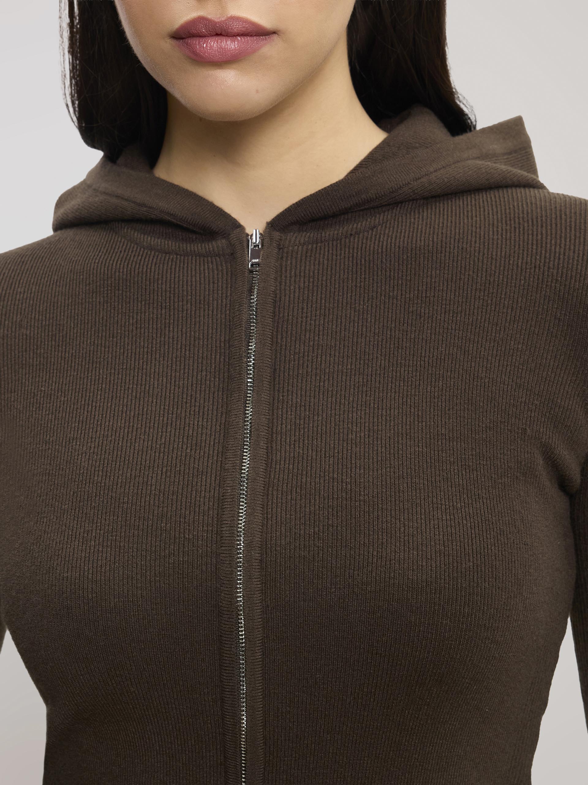 Womens Light Knit Hoodie in Brown