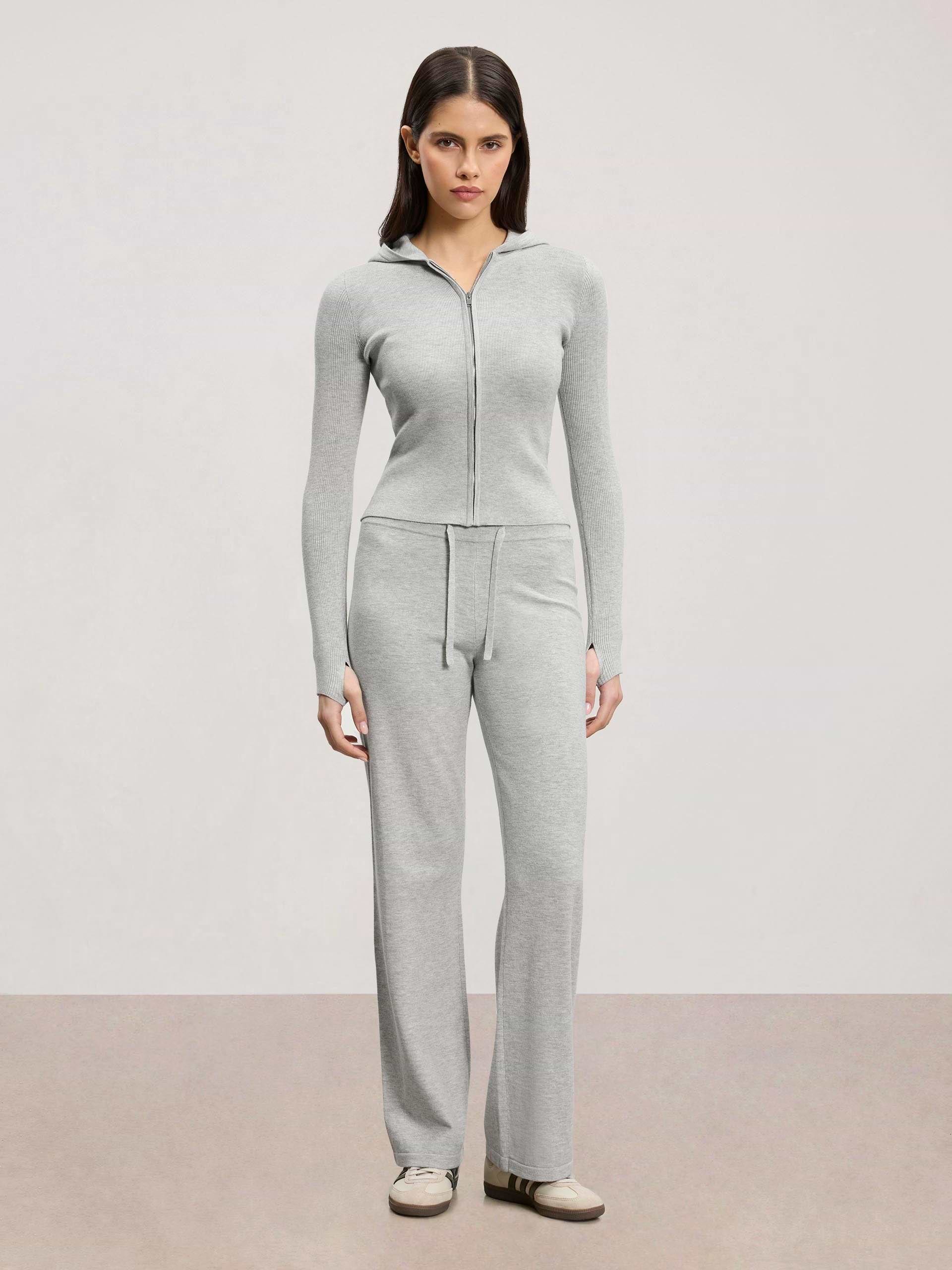 Womens Light Knit Hoodie in Marl Grey