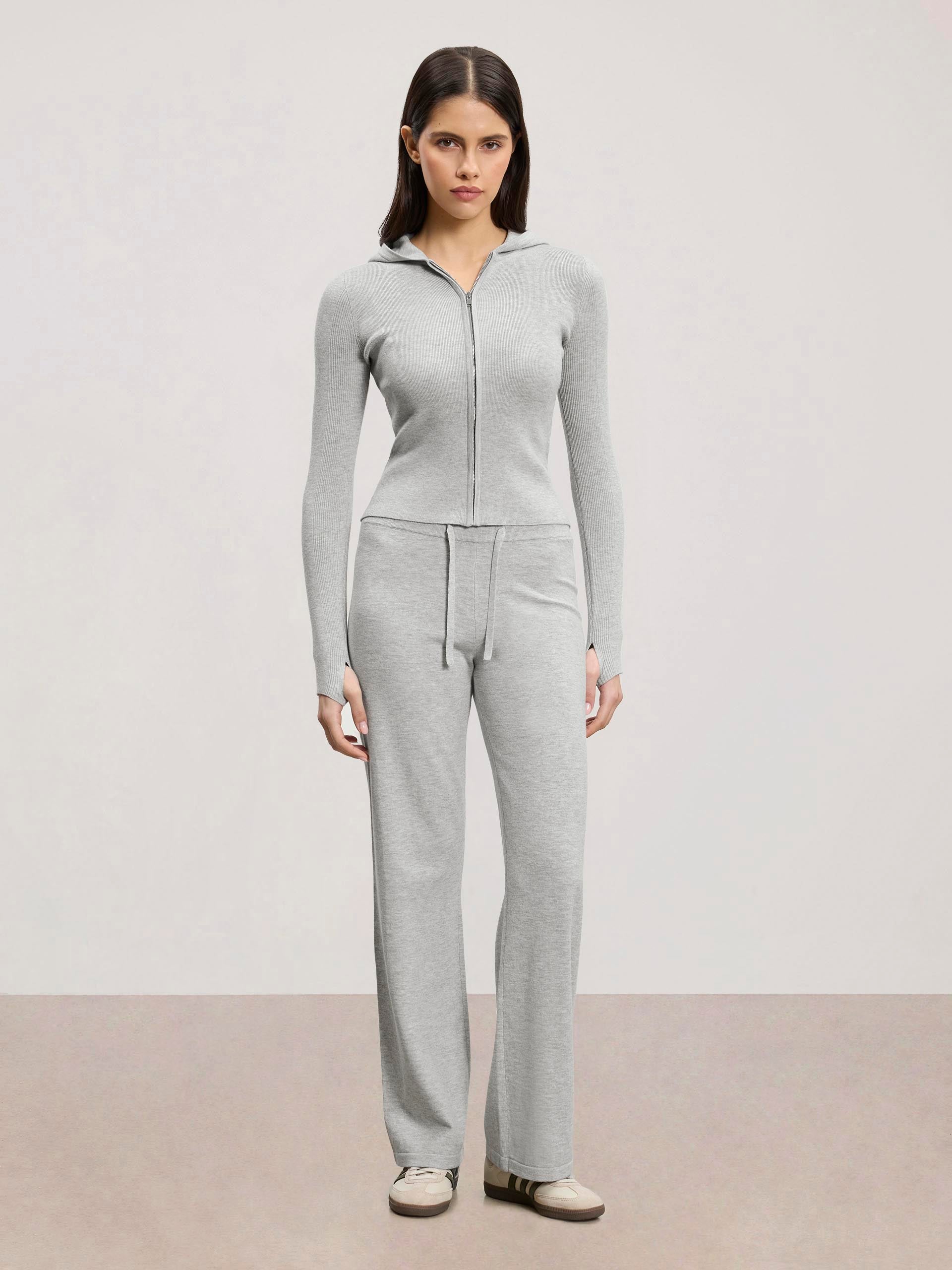 Womens Light Knit Hoodie in Marl Grey