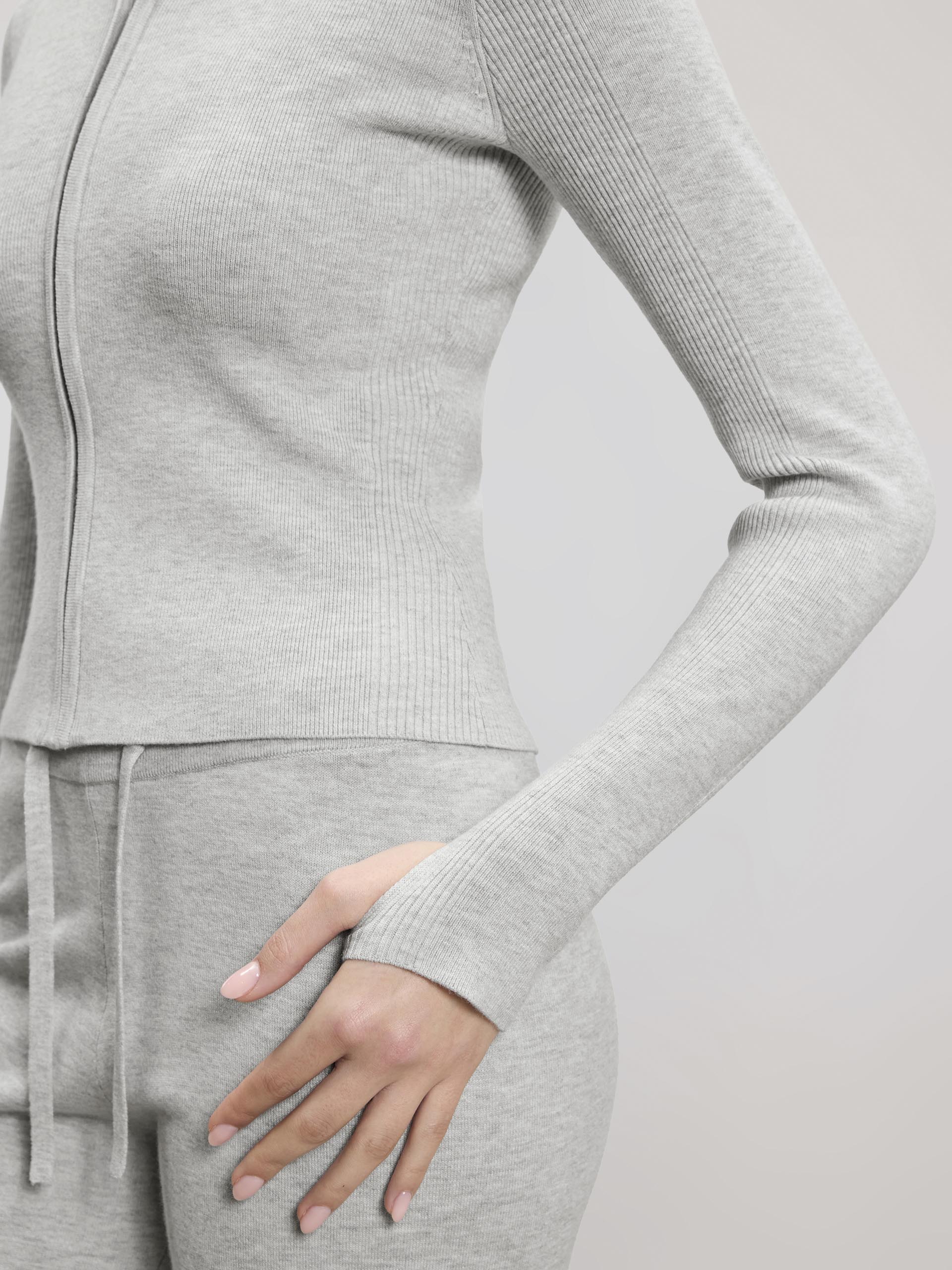 Womens Light Knit Hoodie in Marl Grey