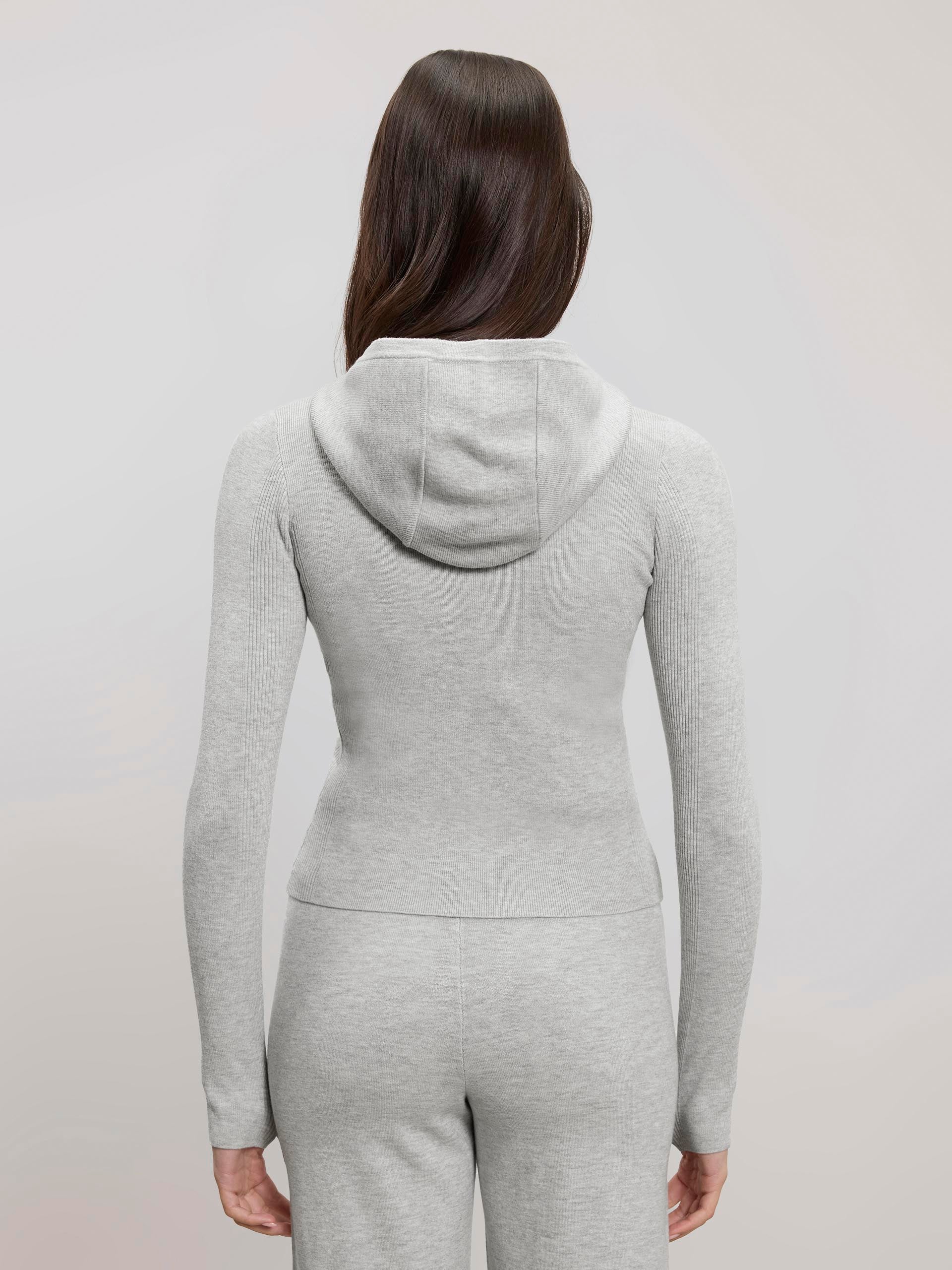 Womens Light Knit Hoodie in Marl Grey