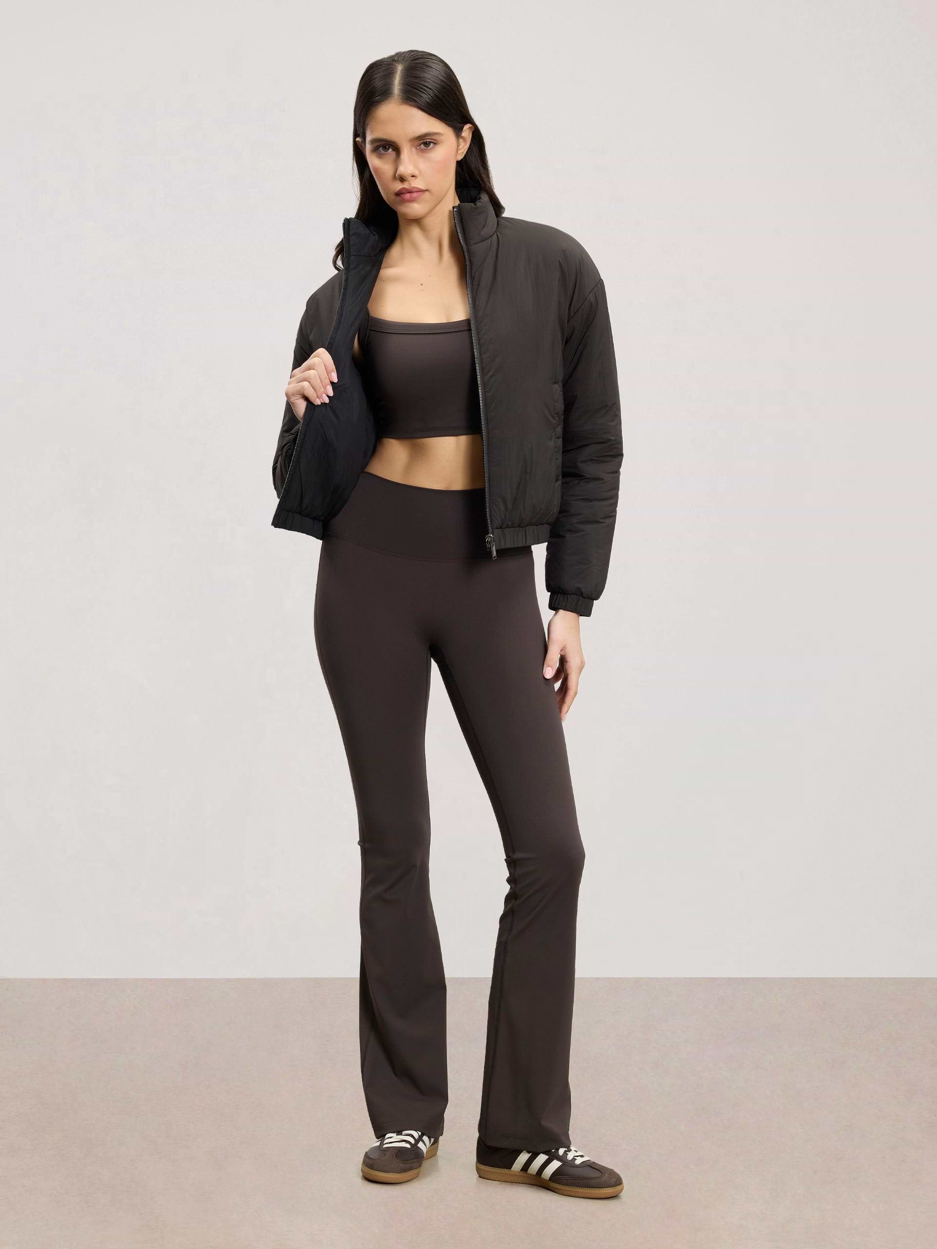 Womens Relaxed Reversible Funnel Neck Jacket in Brown And Black