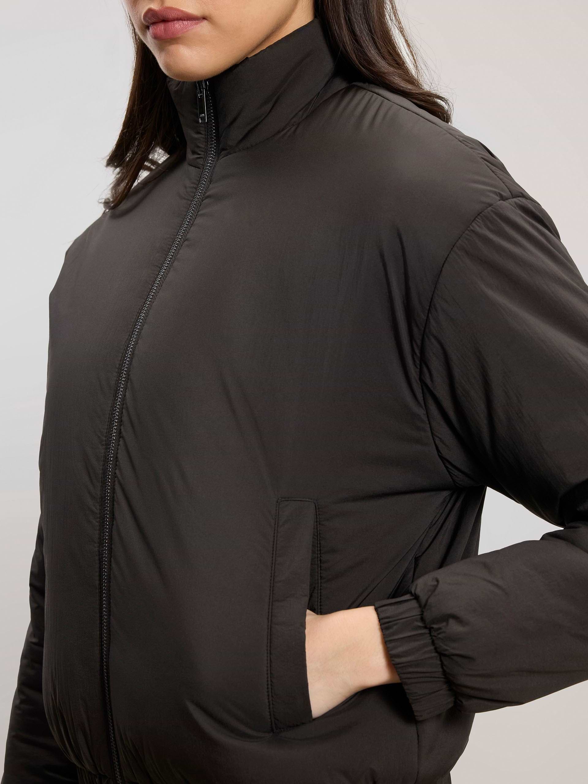Womens Relaxed Reversible Funnel Neck Jacket in Brown And Black