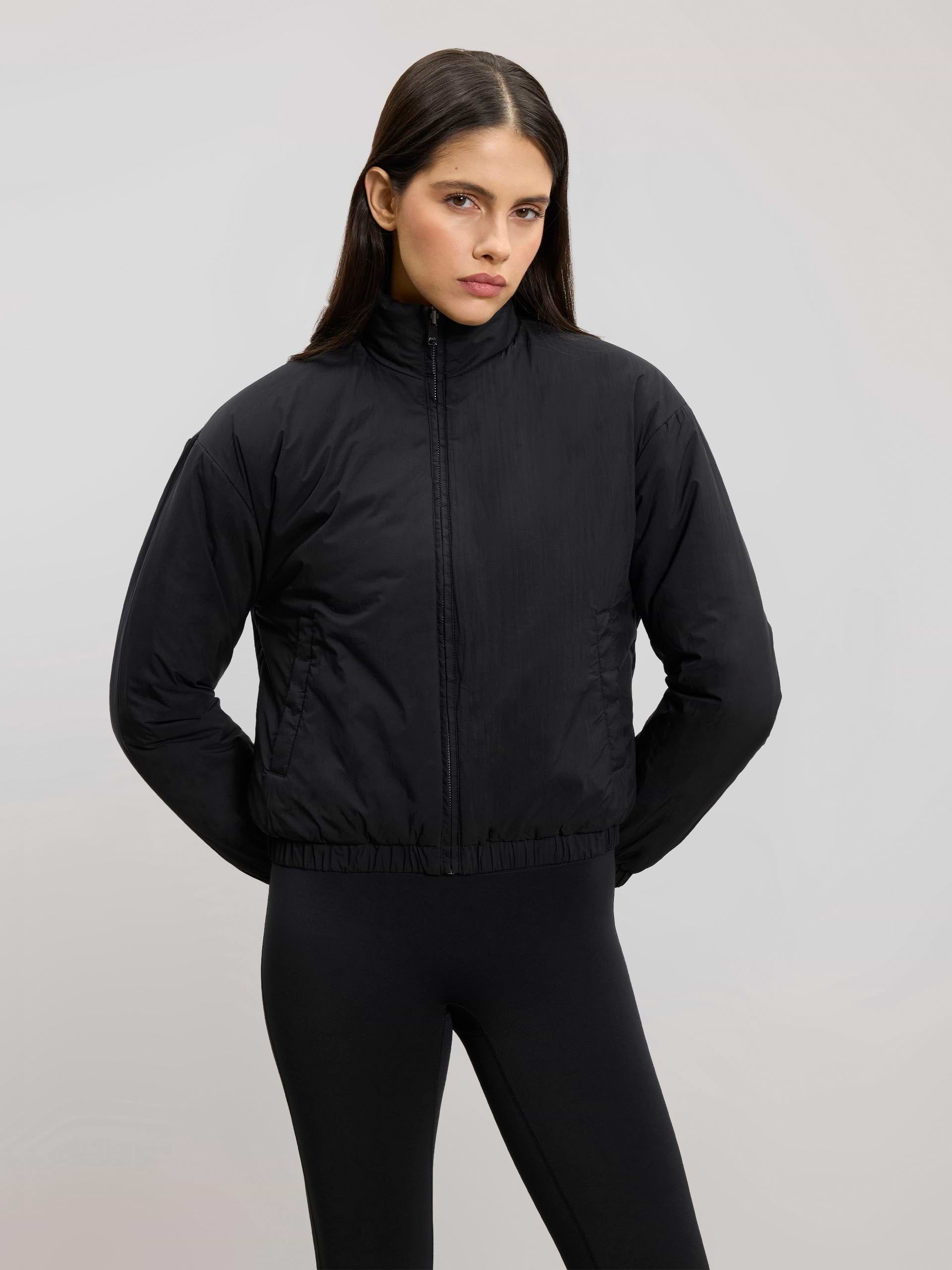 Womens Relaxed Reversible Funnel Neck Jacket in Brown And Black
