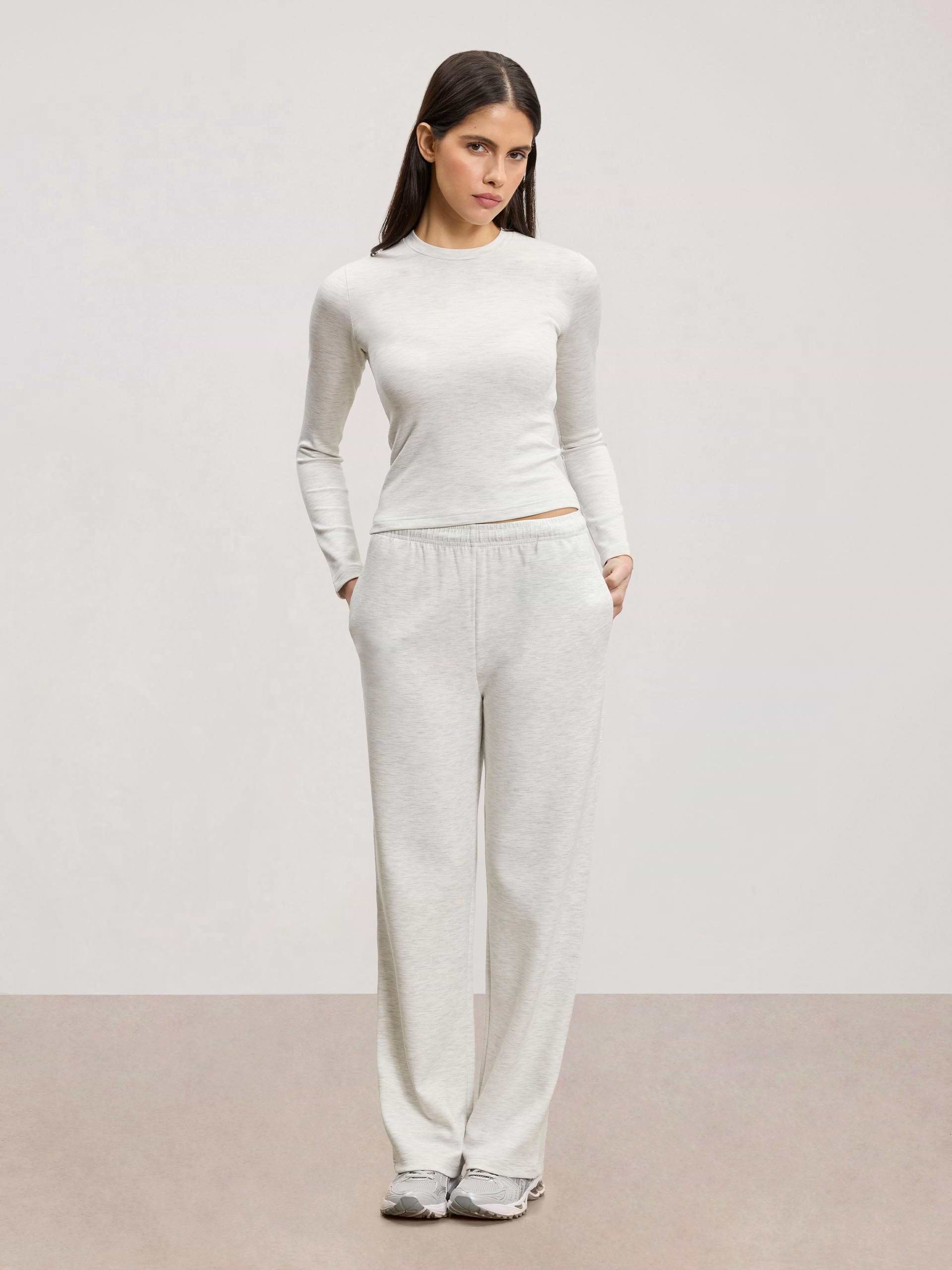 Womens Soft Interlock Long Sleeve Top in Marl Grey