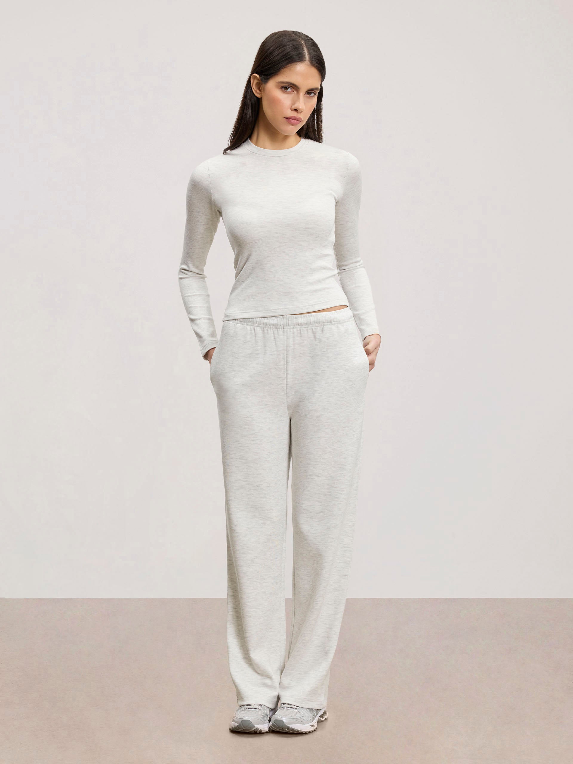 Womens Soft Interlock Long Sleeve Top in Marl Grey