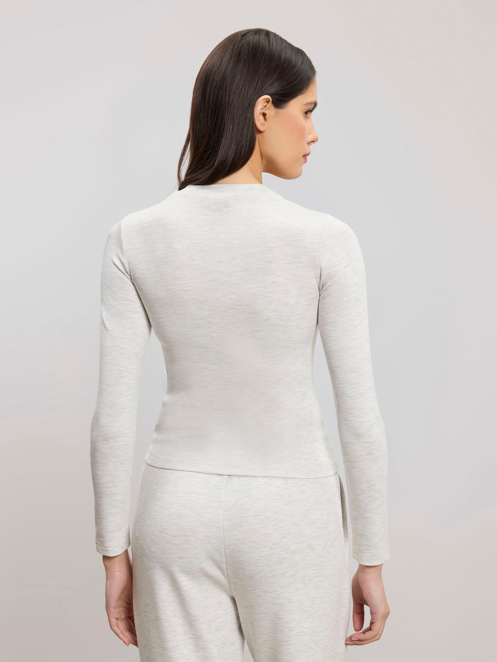Womens Soft Interlock Long Sleeve Top in Marl Grey