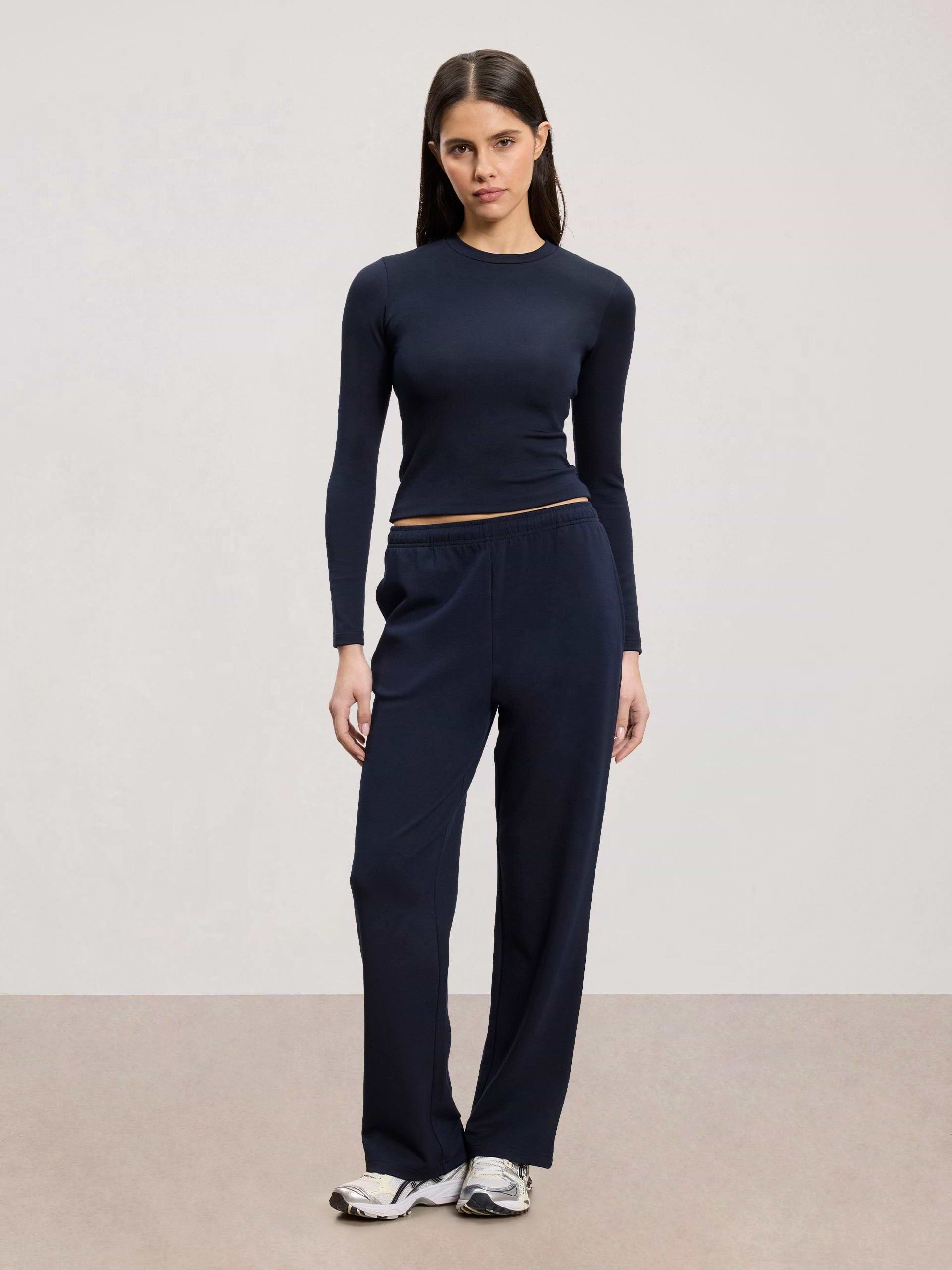 Womens Soft Interlock Long Sleeve Top in Navy