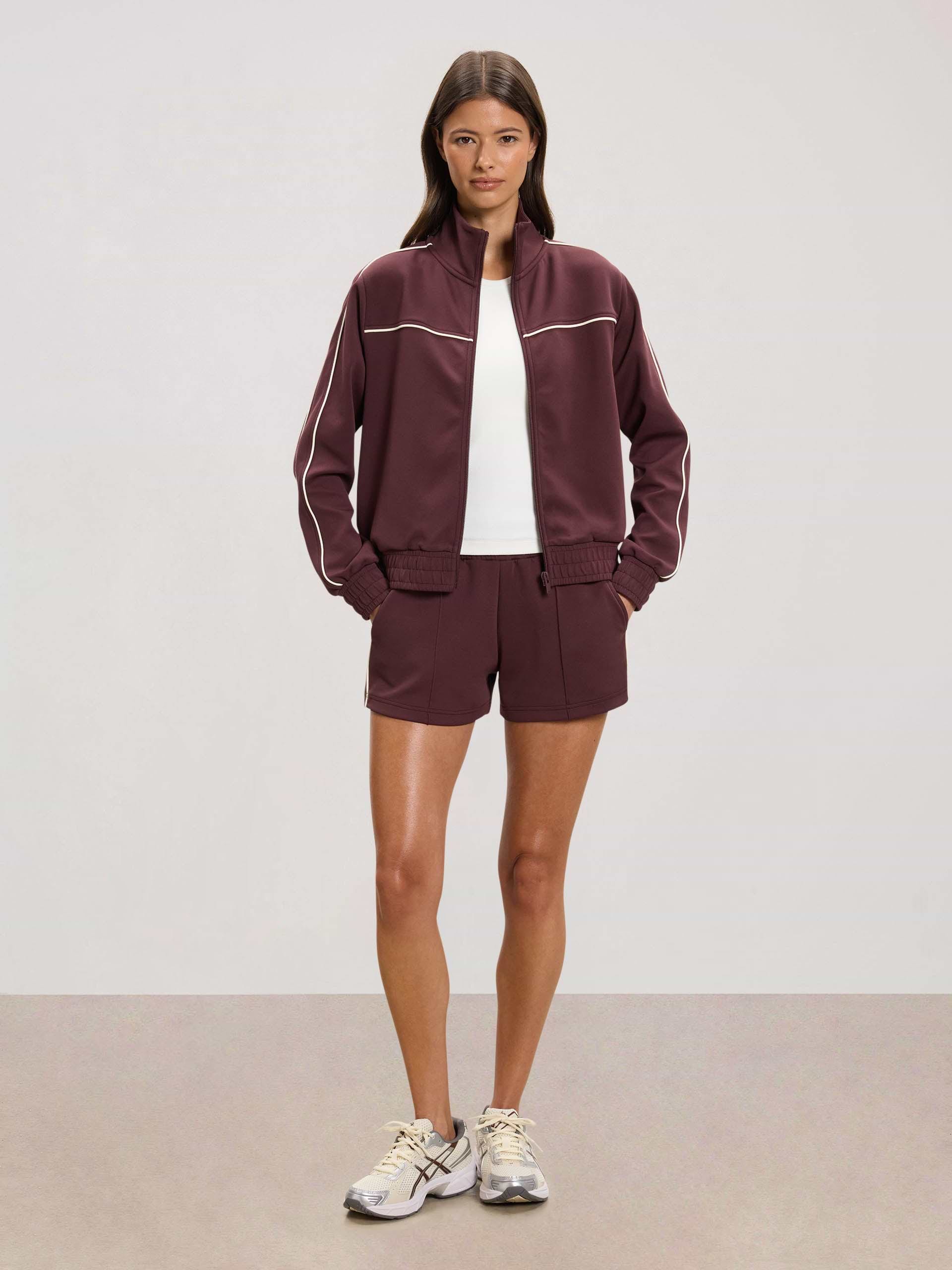 Womens Piping Track Jacket in Burgundy