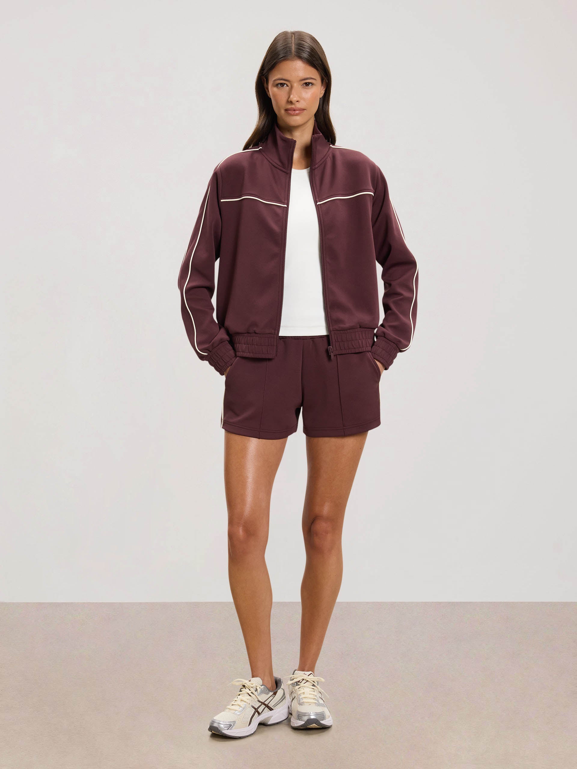 Womens Piping Track Jacket in Burgundy