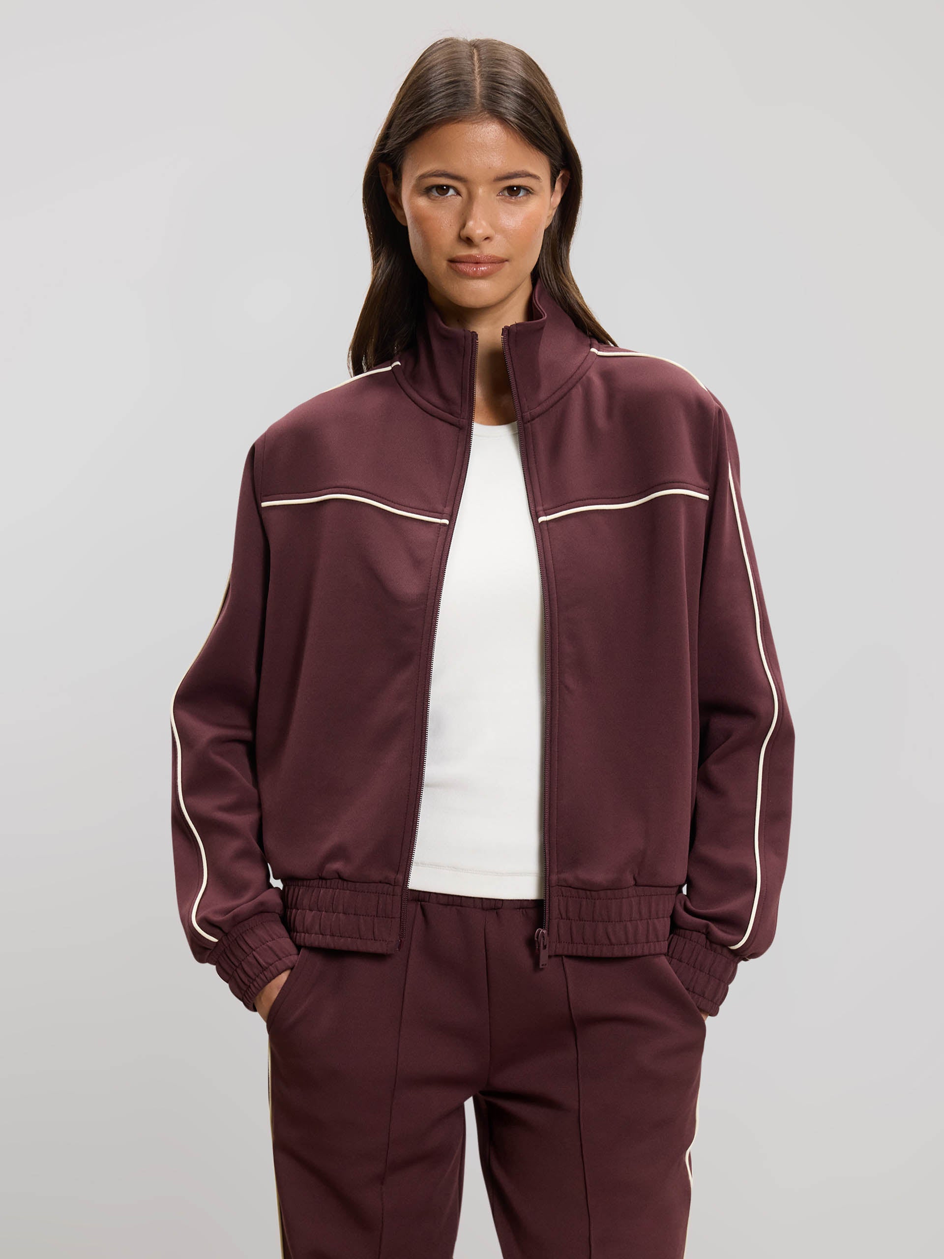 Womens Piping Track Jacket in Burgundy