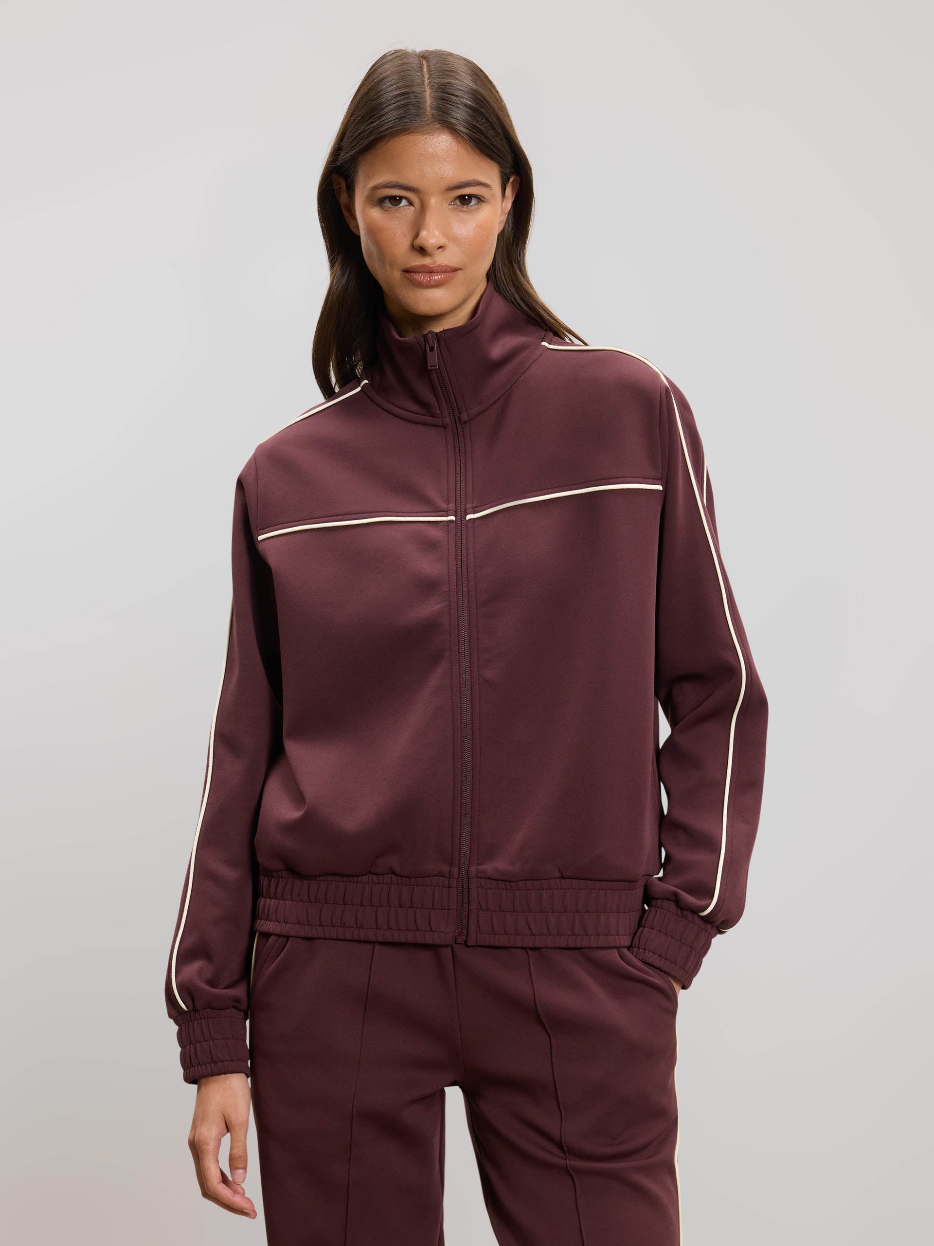 Womens Piping Track Jacket in Burgundy