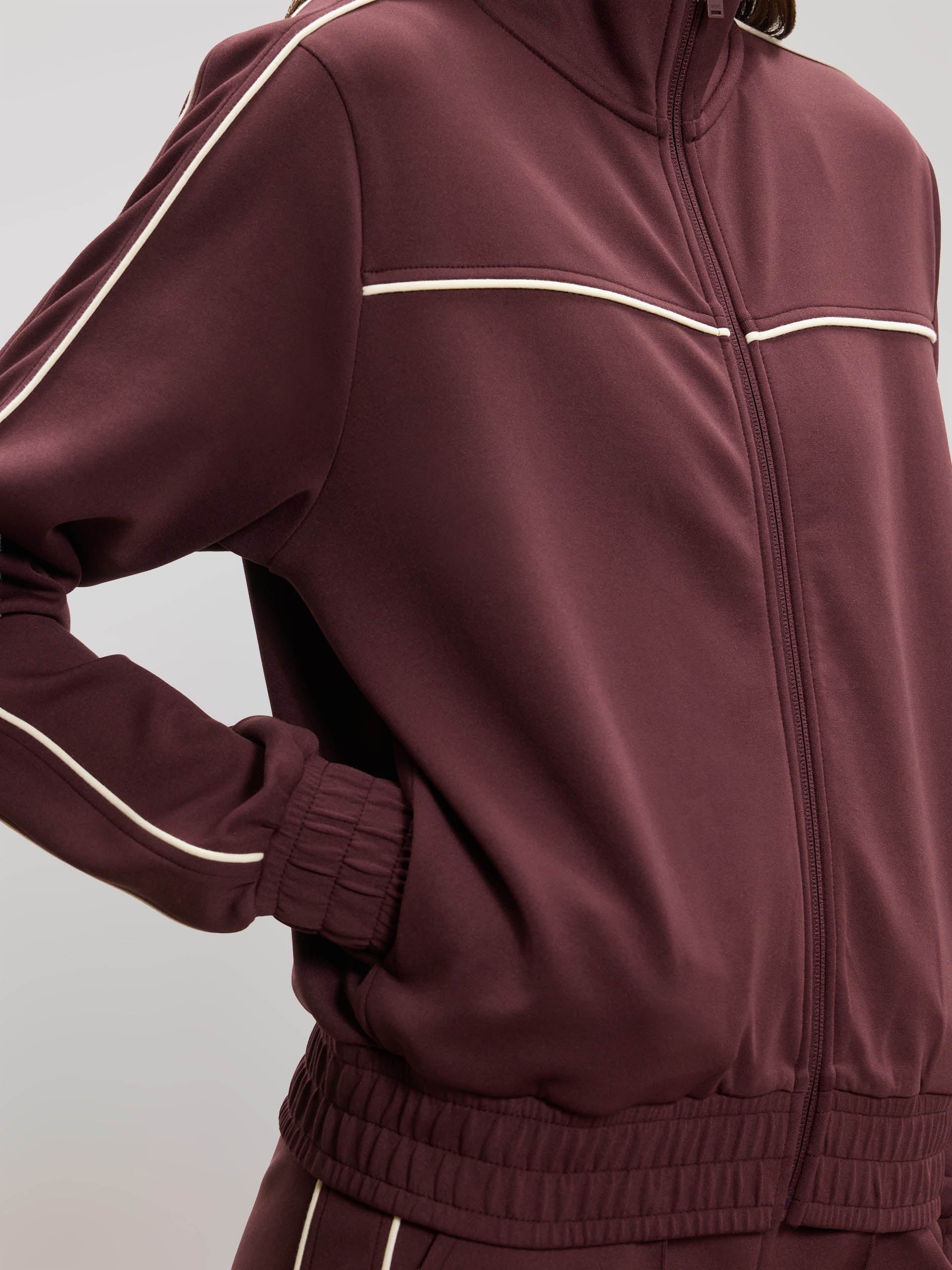 Womens Piping Track Jacket in Burgundy