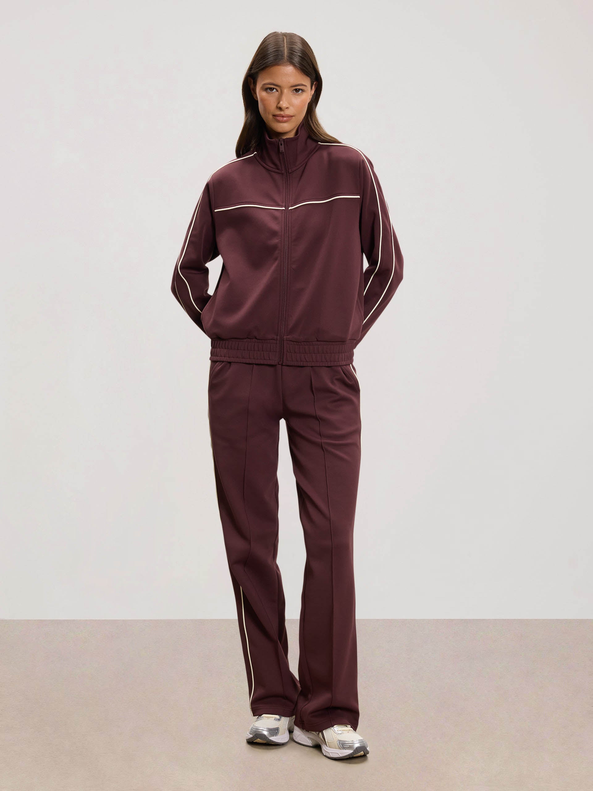 Womens Piping Track Pant in Burgundy
