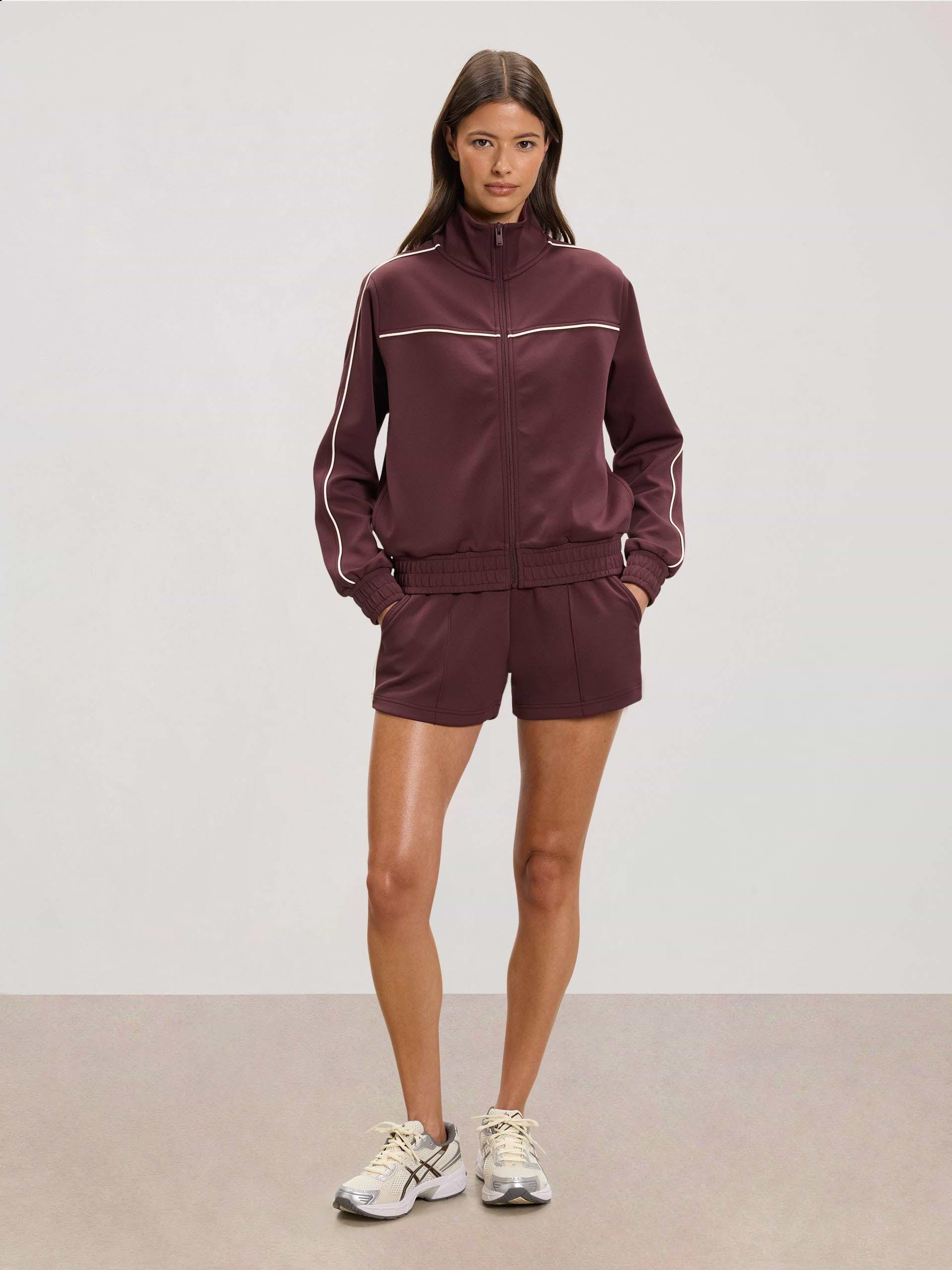 Womens Piping Track Short in Burgundy