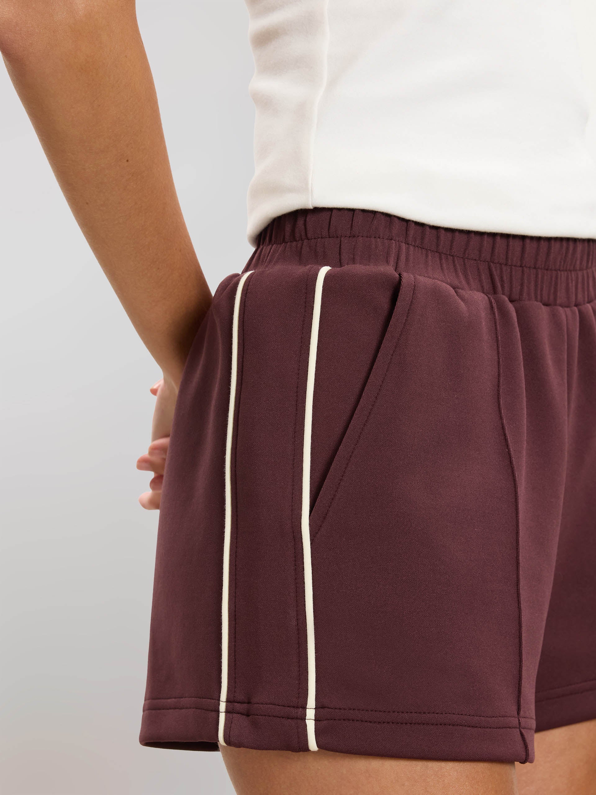 Womens Piping Track Short in Burgundy