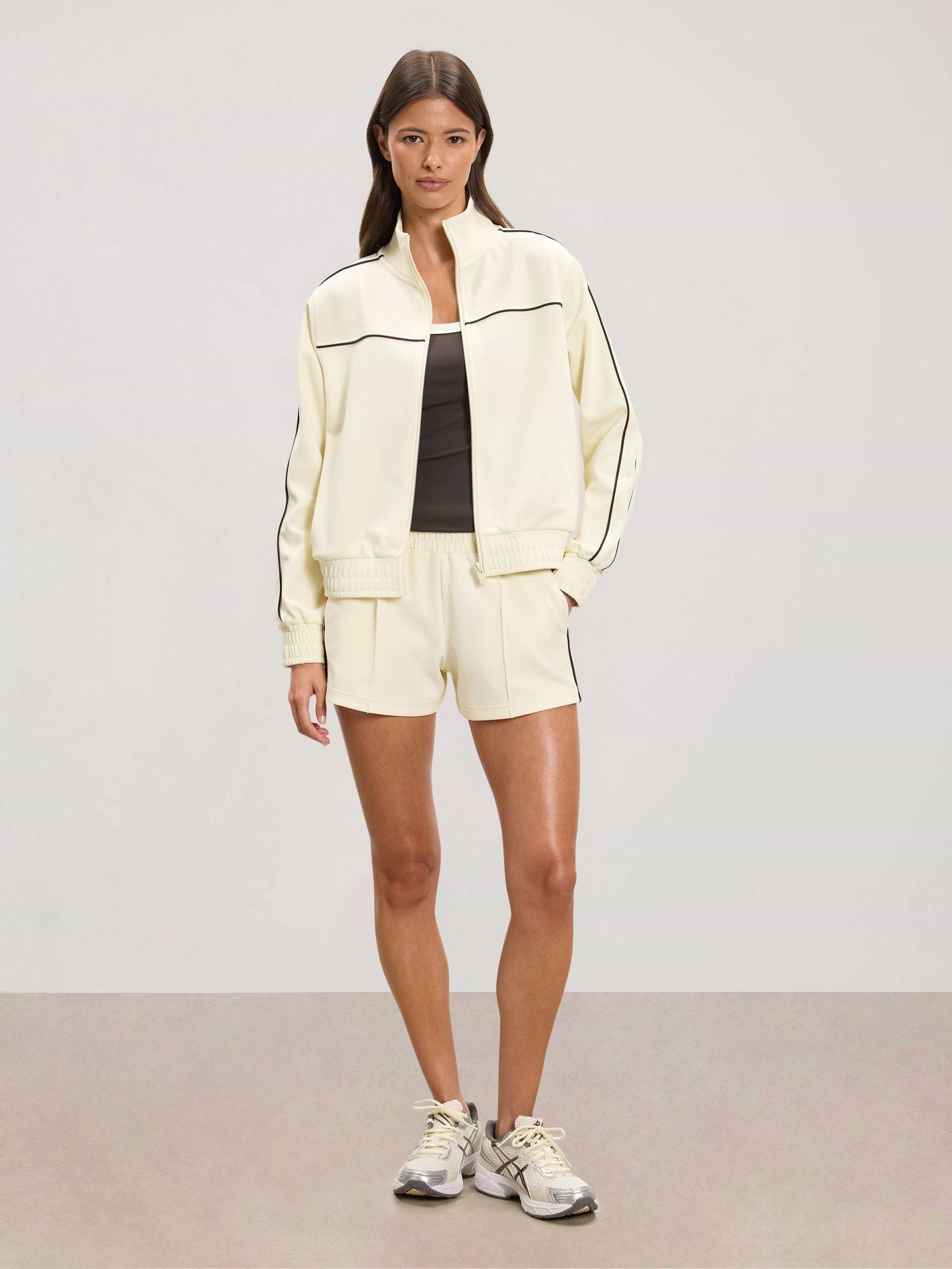 Womens Piping Track Short in Ecru