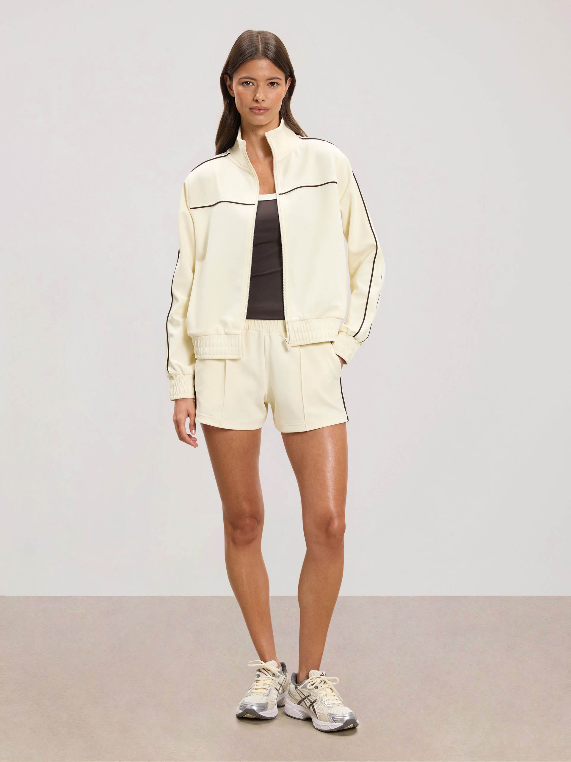 Womens Piping Track Short in Ecru