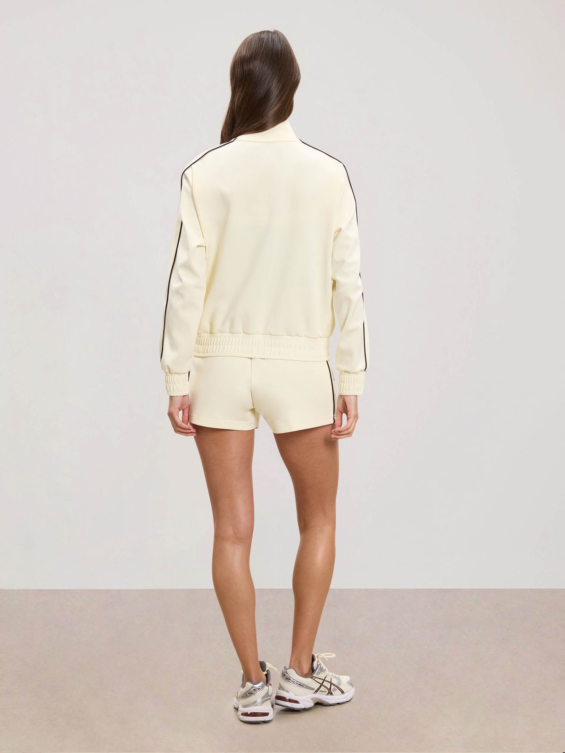 Womens Piping Track Short in Ecru