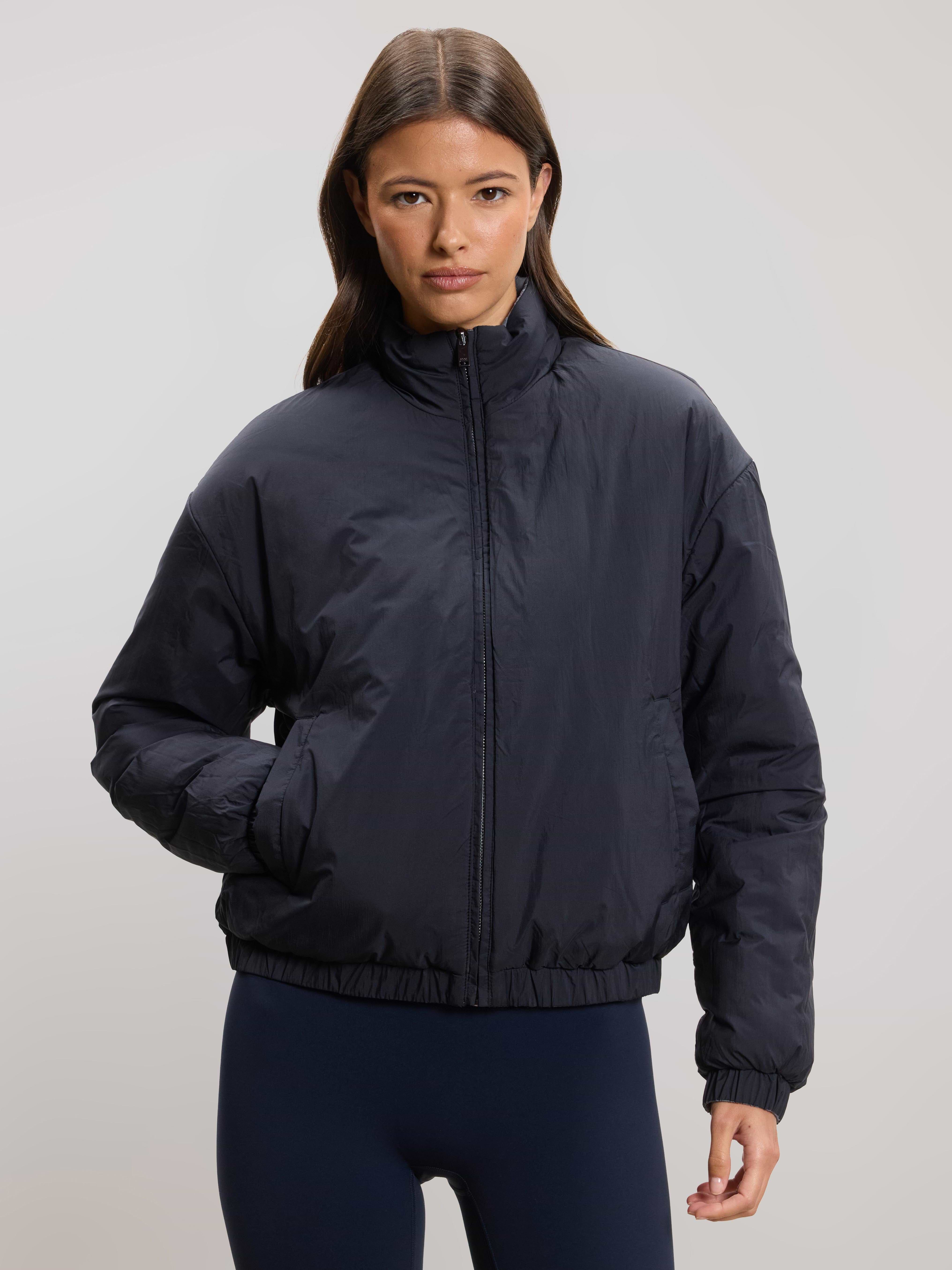 Womens Relaxed Reversible Funnel Neck Jacket in Dove Blue And Navy