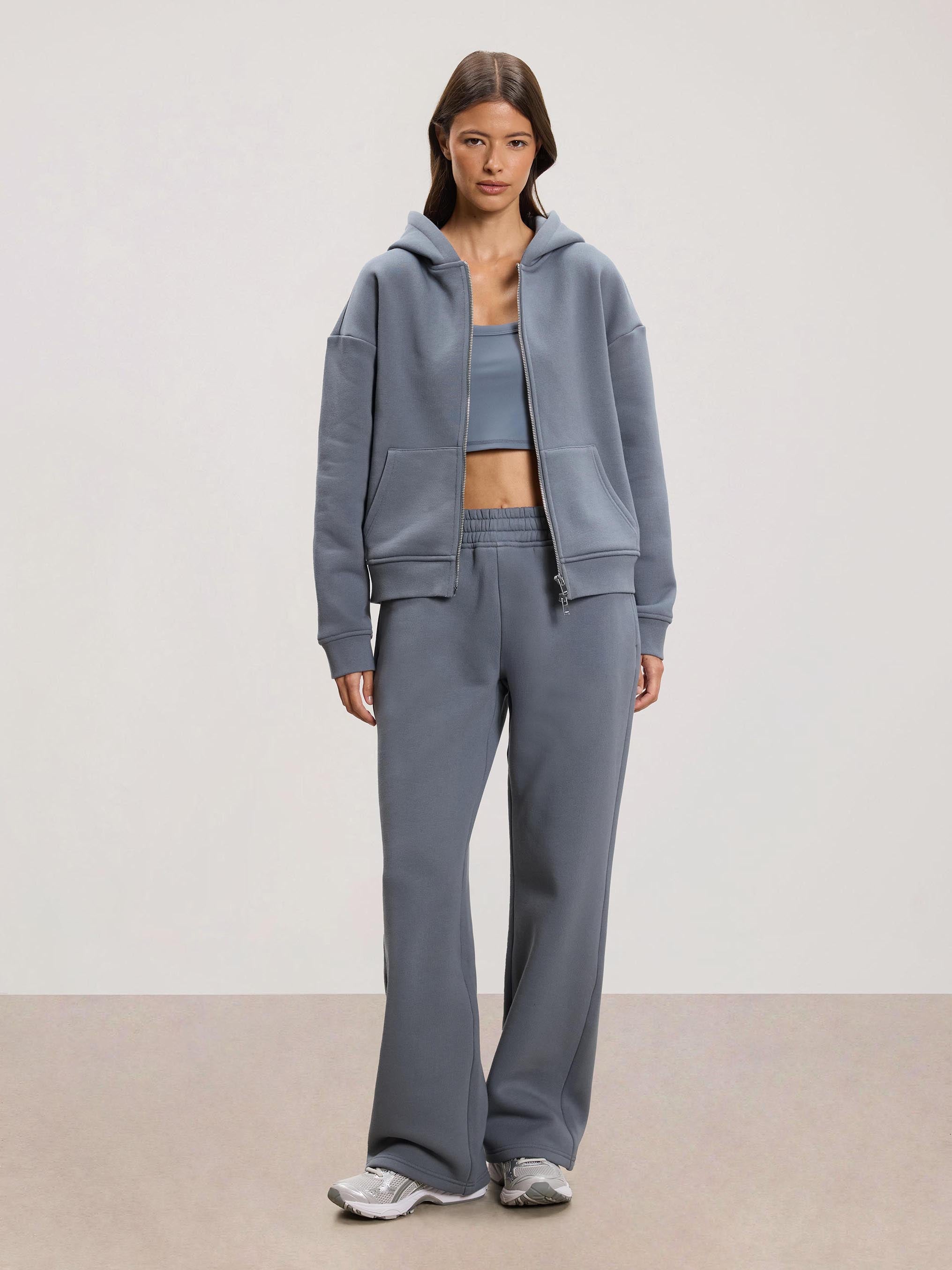 Womens Relaxed Zip Hoodie in Dove Blue