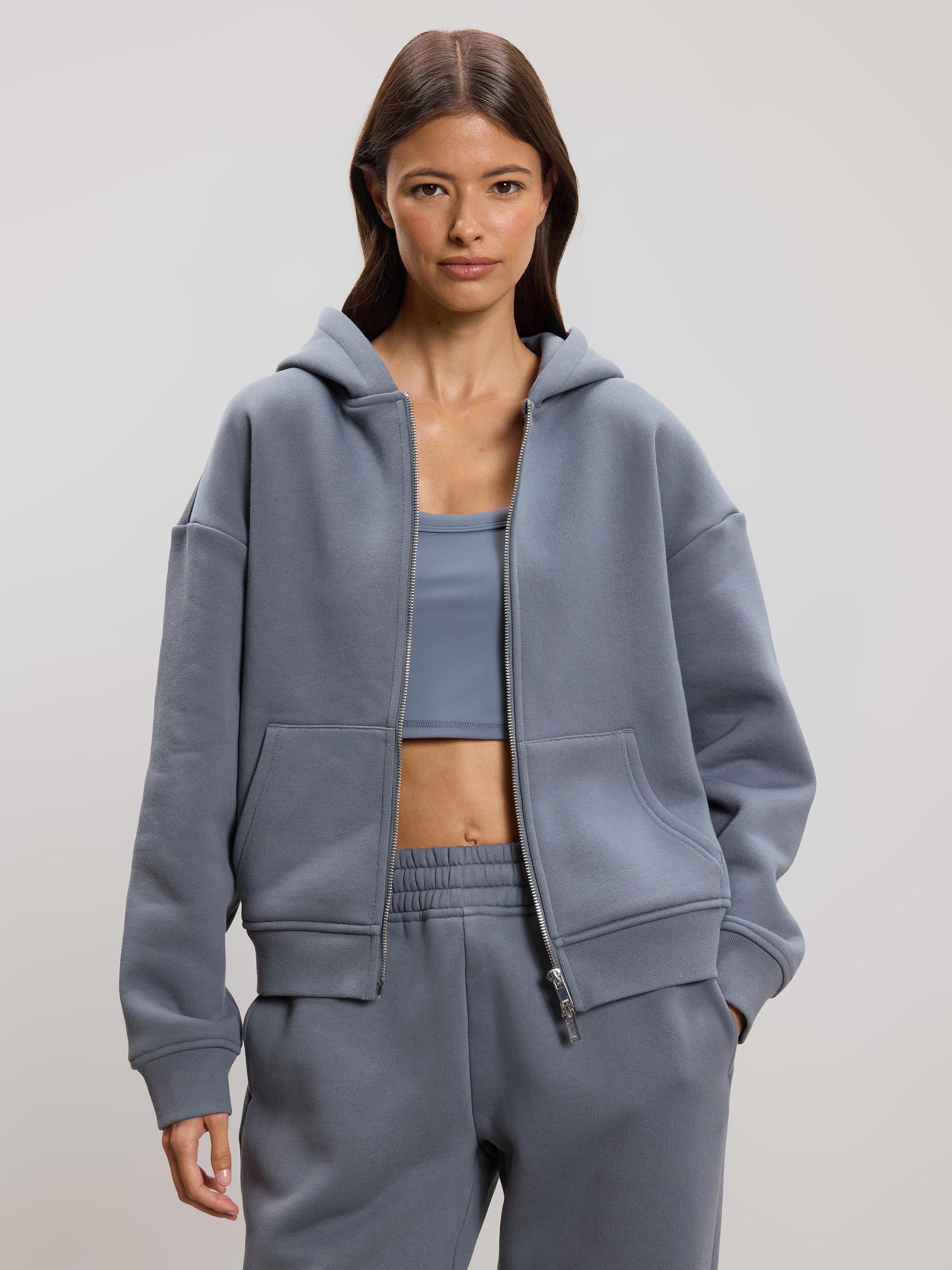 Womens Relaxed Zip Hoodie in Dove Blue