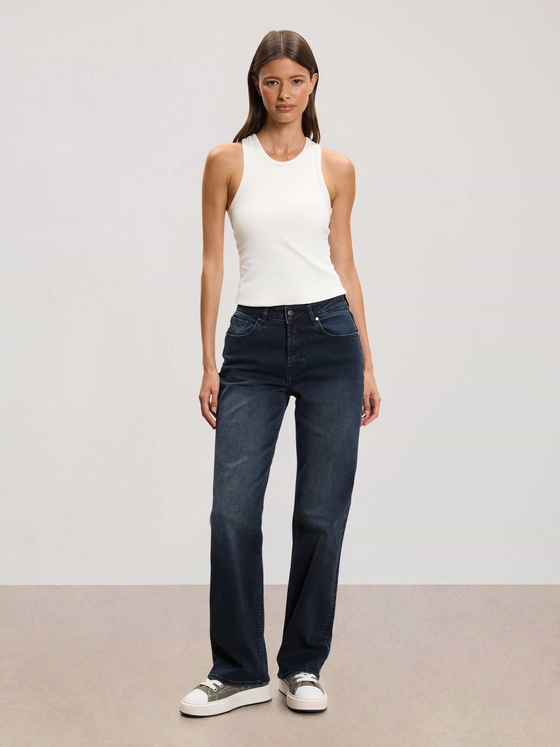 Womens Straight Leg Denim Jeans in Midnight Blue