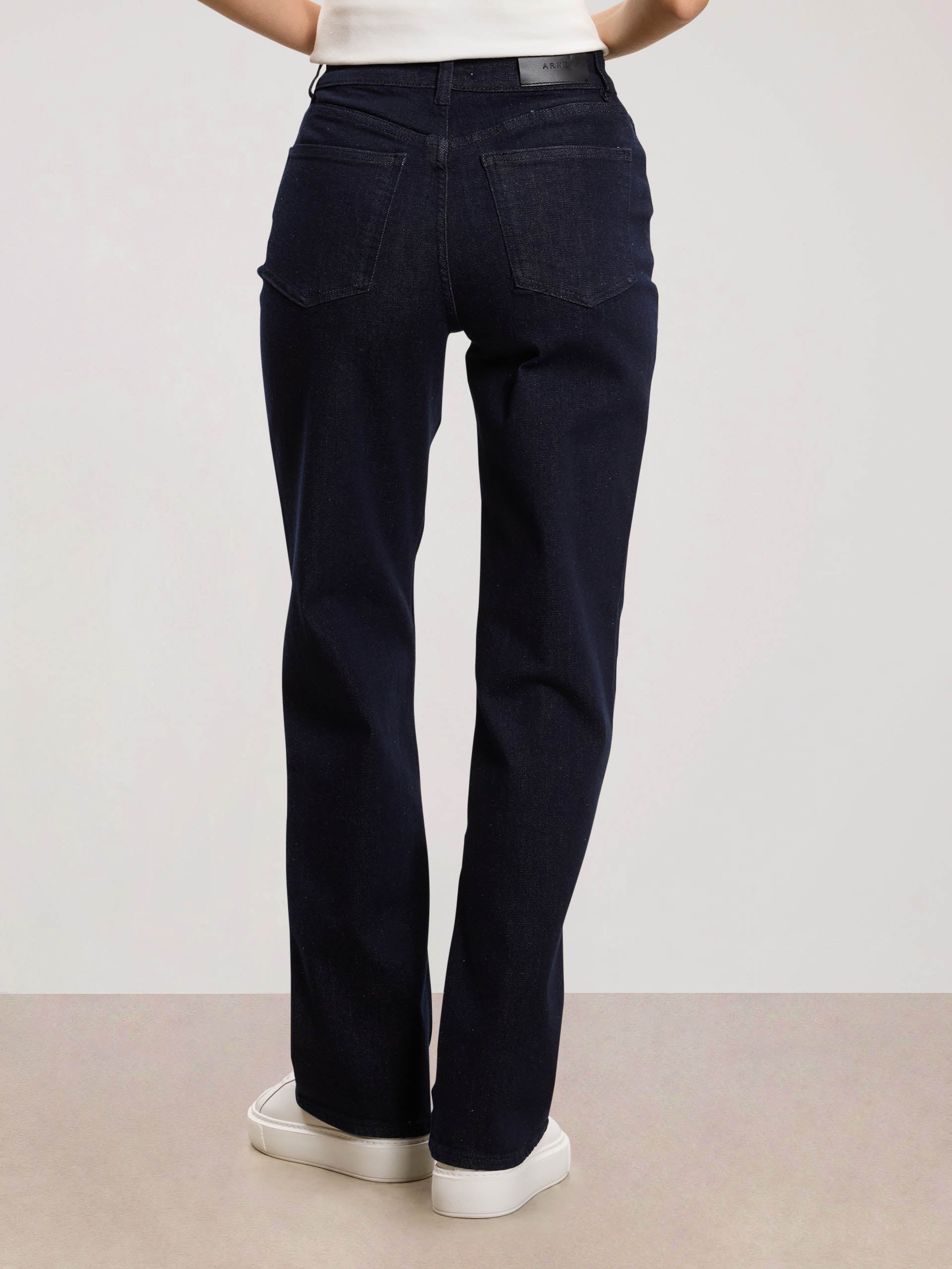Womens Straight Leg Denim Jeans in Solid Dark Blue