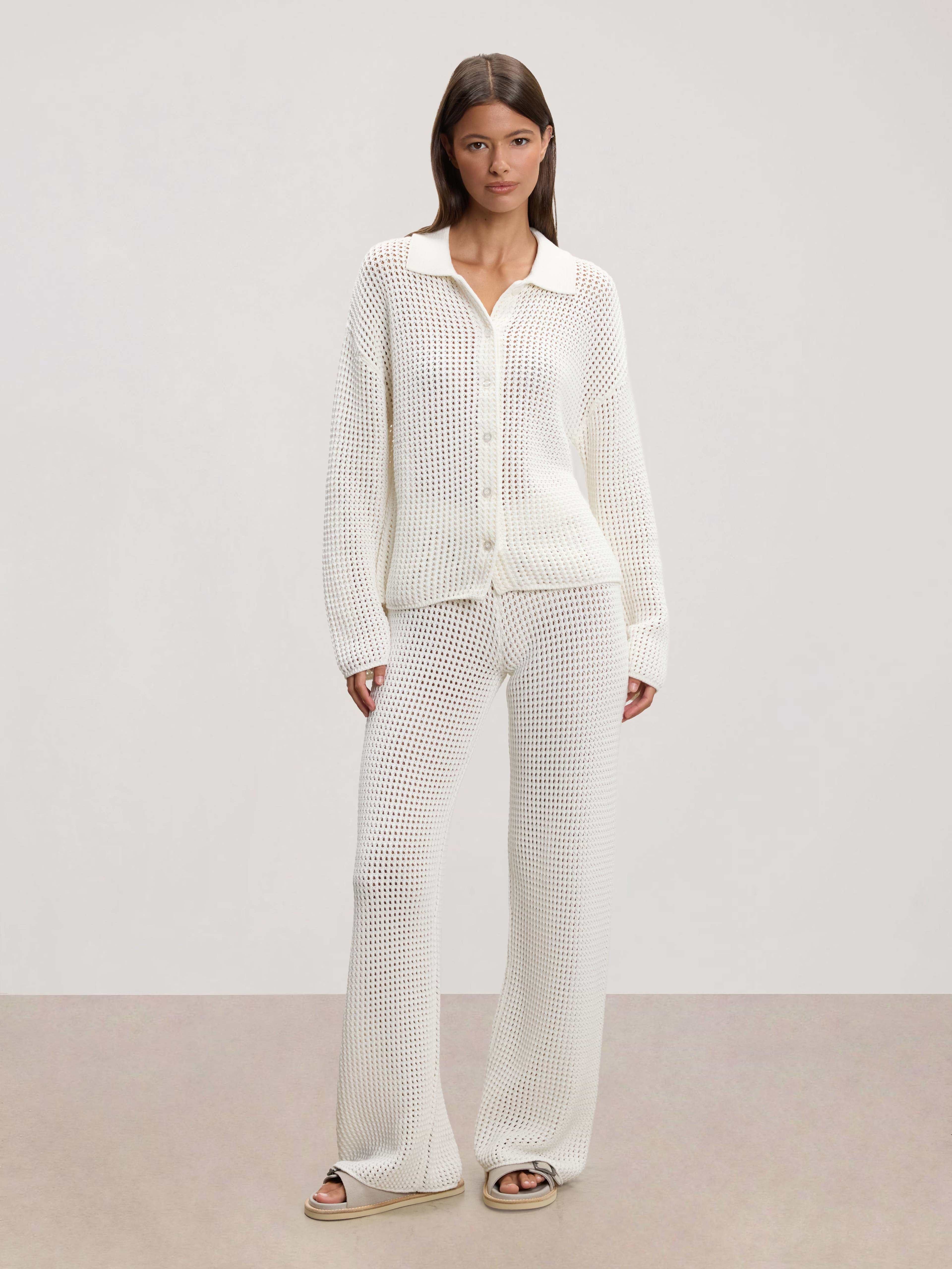 Womens Crochet Shirt in Ecru