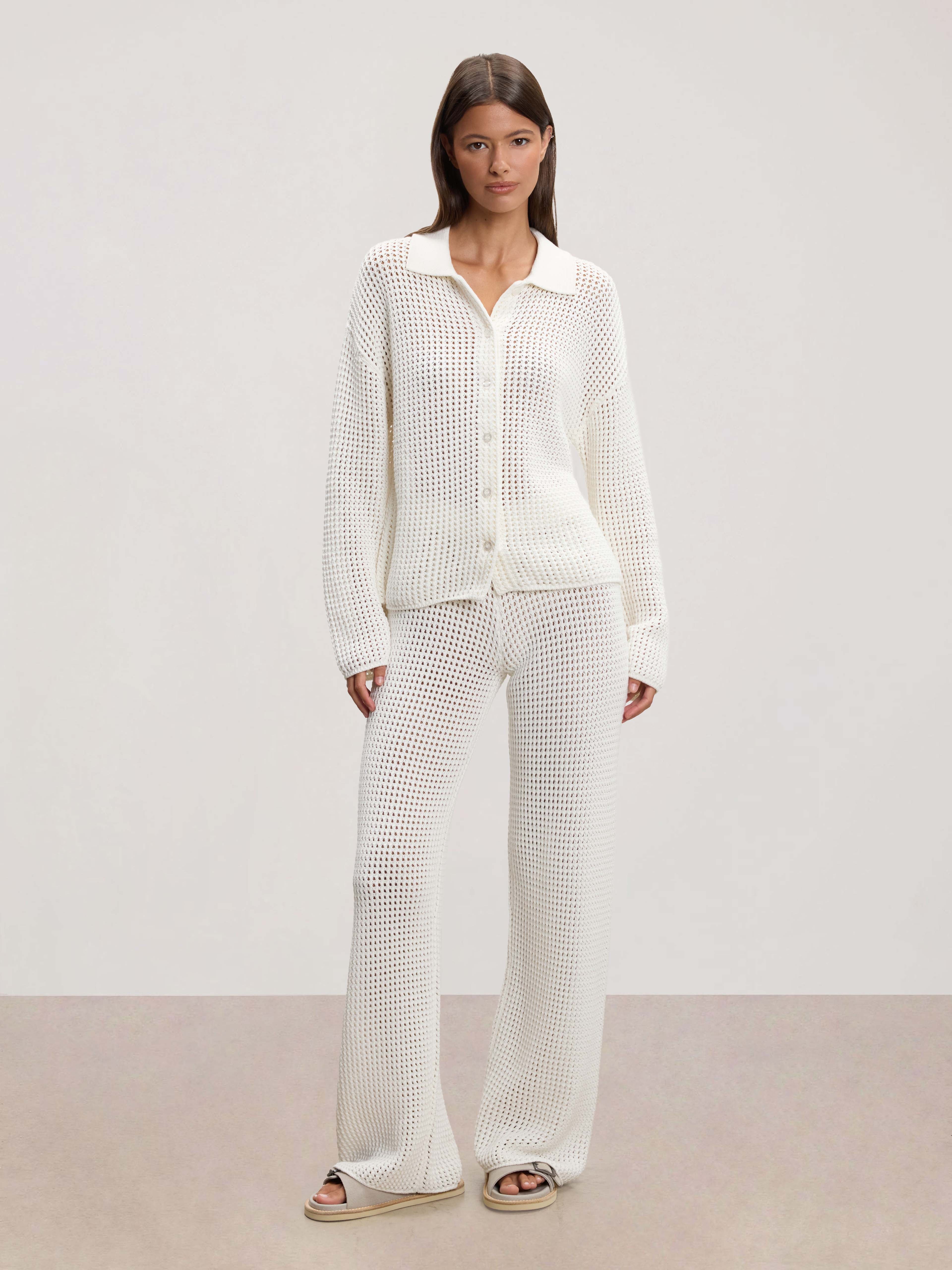 Womens Crochet Shirt in Ecru