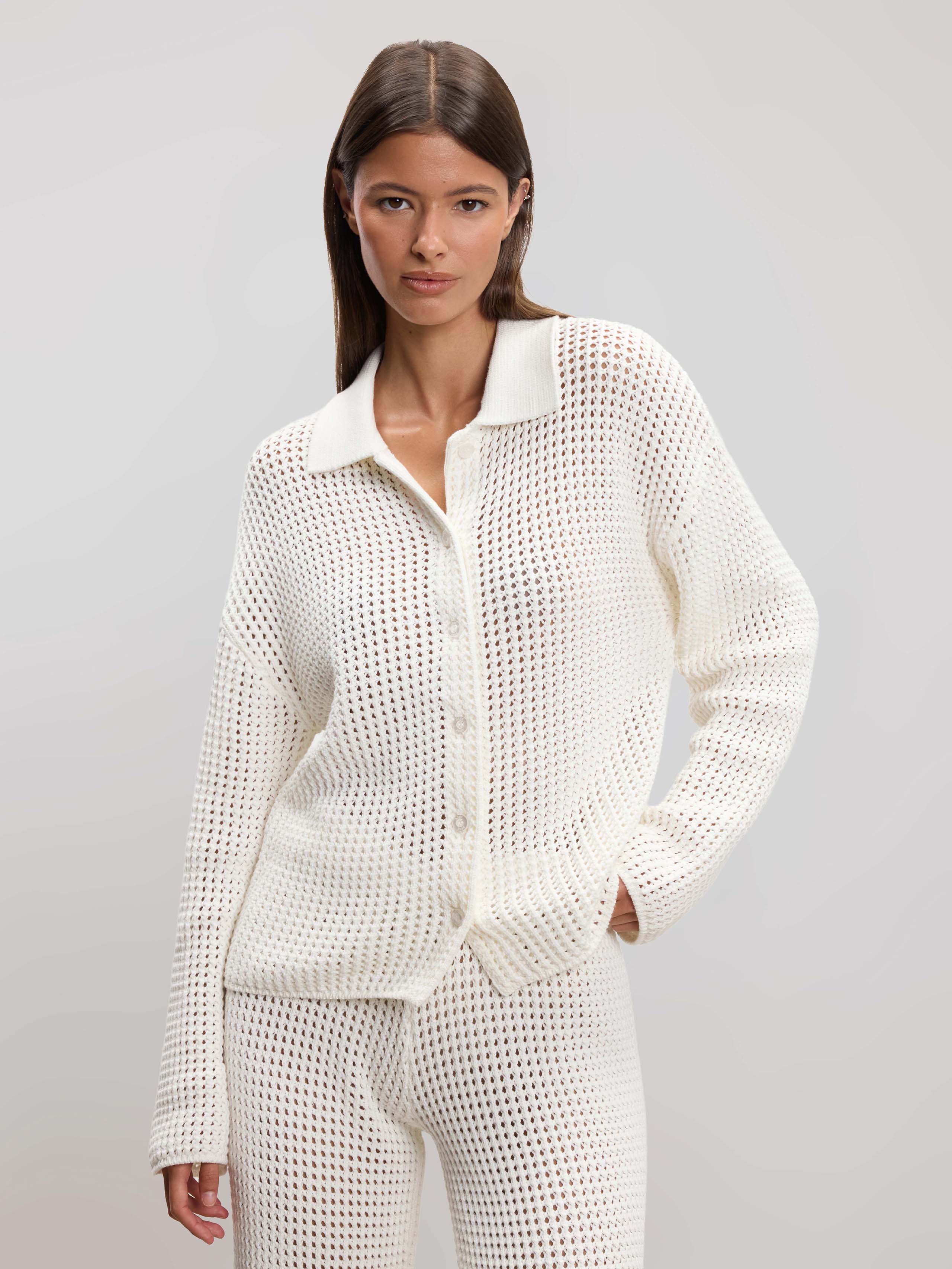 Womens Crochet Shirt in Ecru