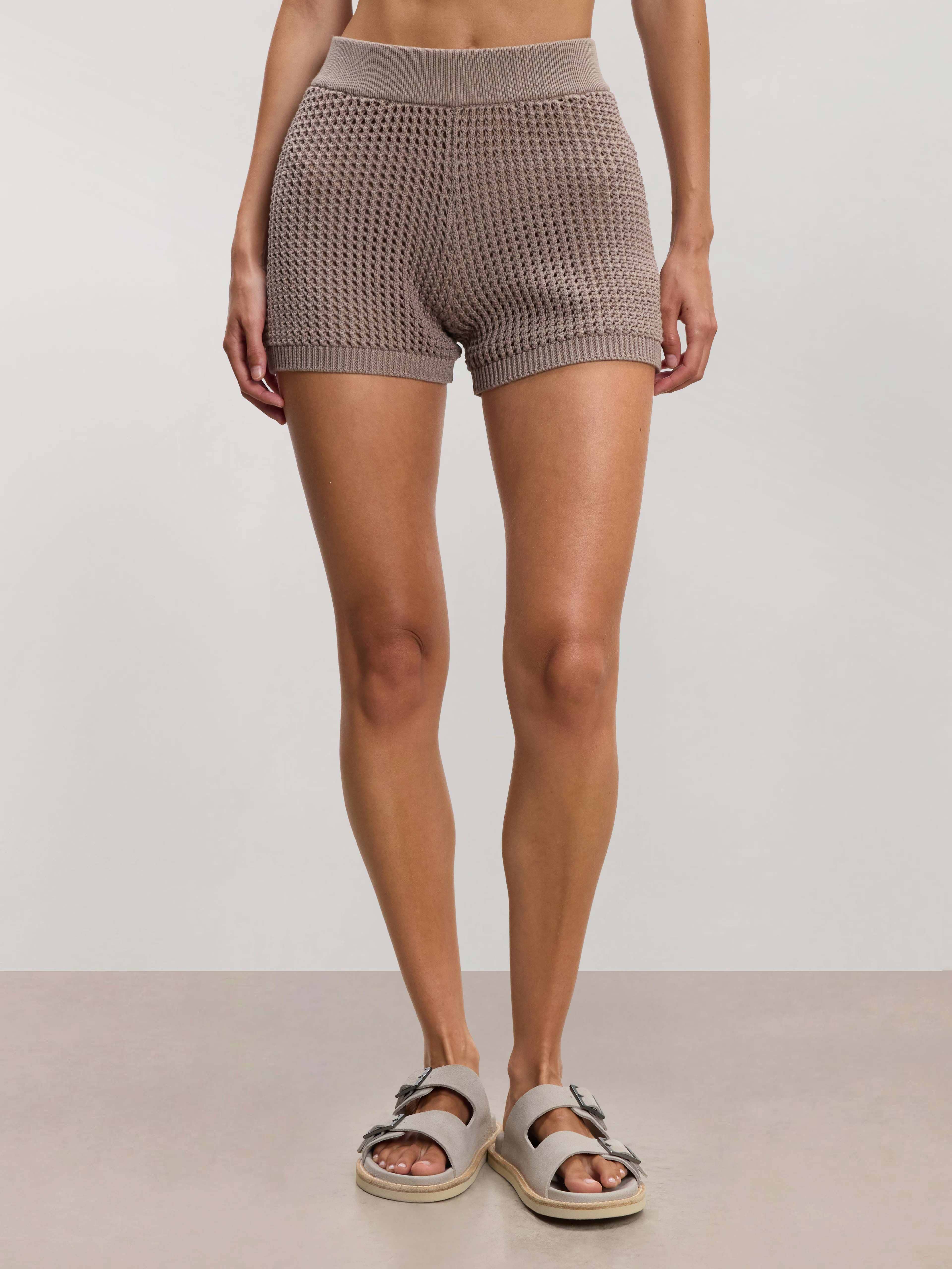 Womens Crochet Short in Taupe