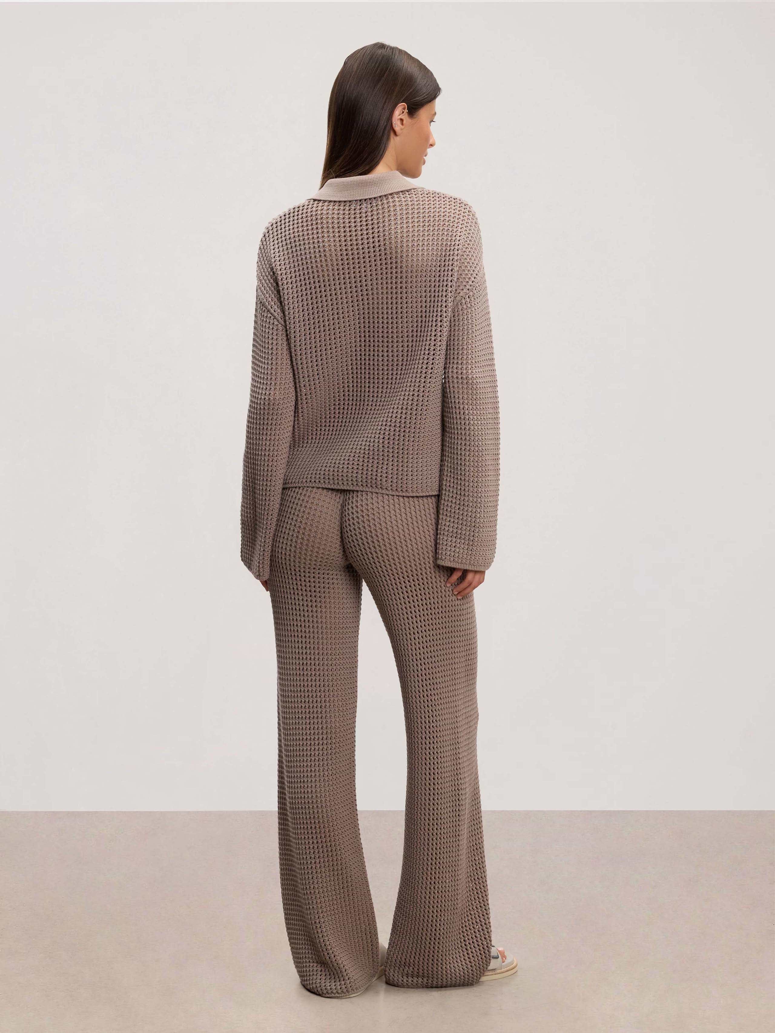 Womens Crochet Trouser in Taupe