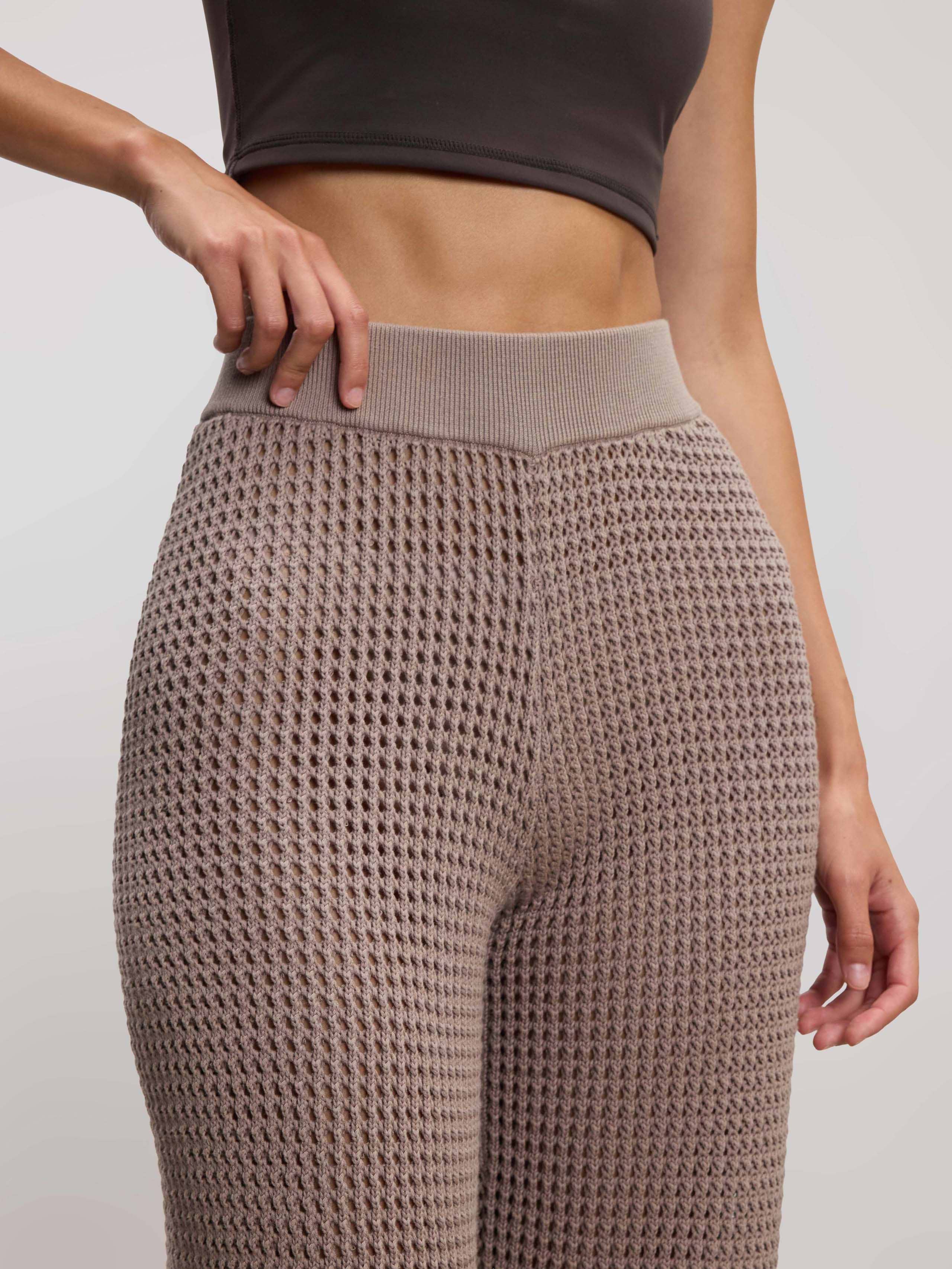 Womens Crochet Trouser in Taupe