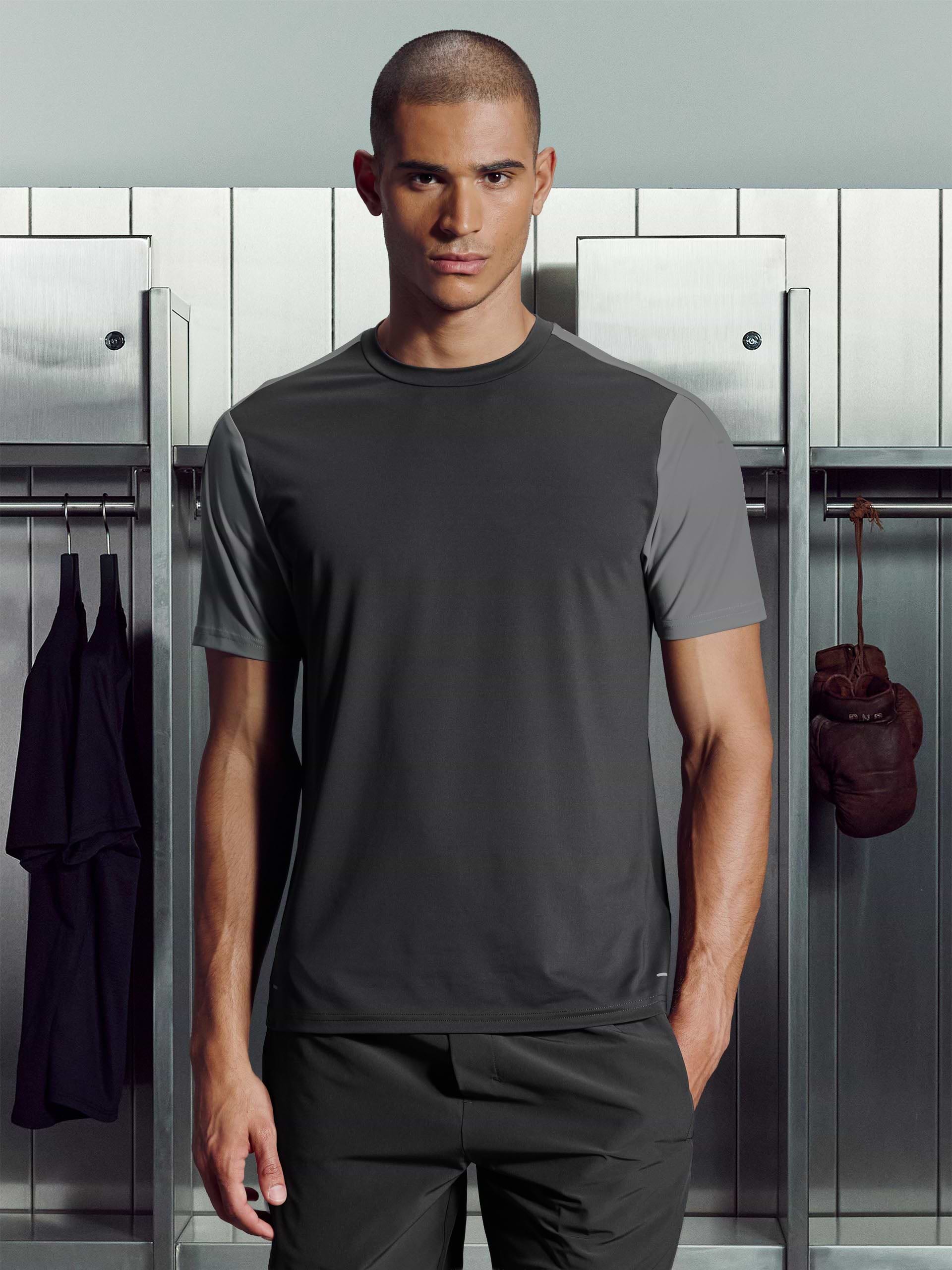 Track Colour Block Active T-Shirt in Grey Mid Grey