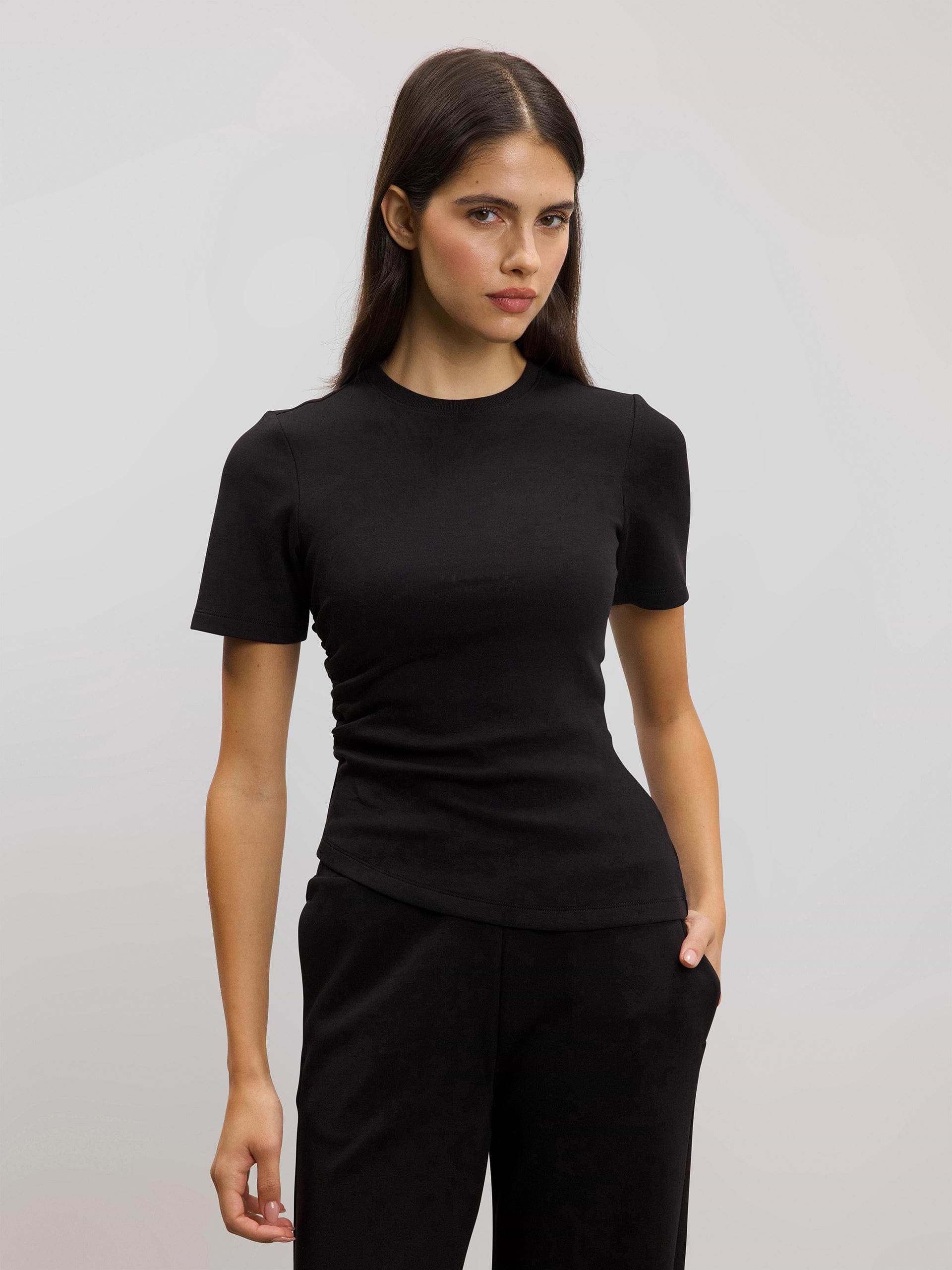 Womens Luxe Fitted Waist T-Shirt in Black