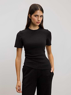 Womens Luxe Fitted Waist T-Shirt in Black