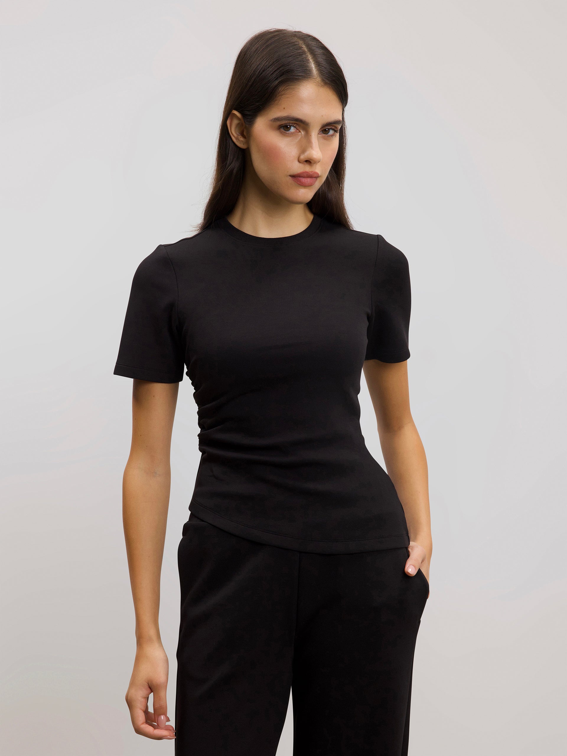 Womens Luxe Fitted Waist T-Shirt in Black