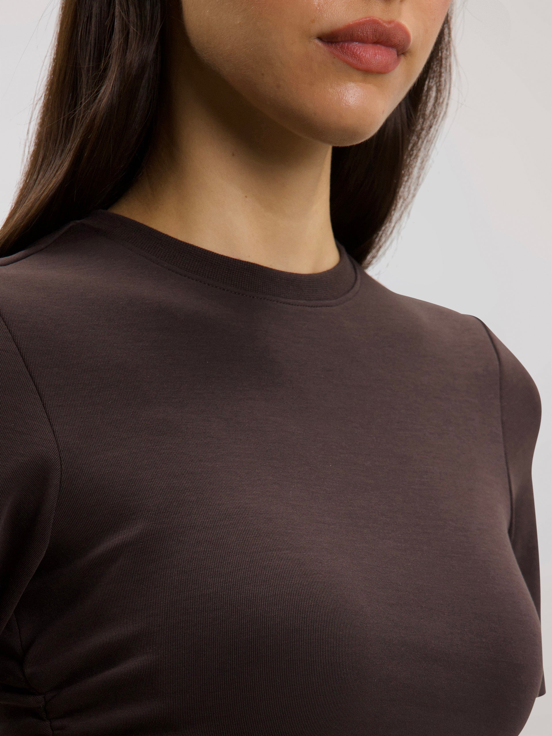 Womens Luxe Fitted Waist T-Shirt in Brown